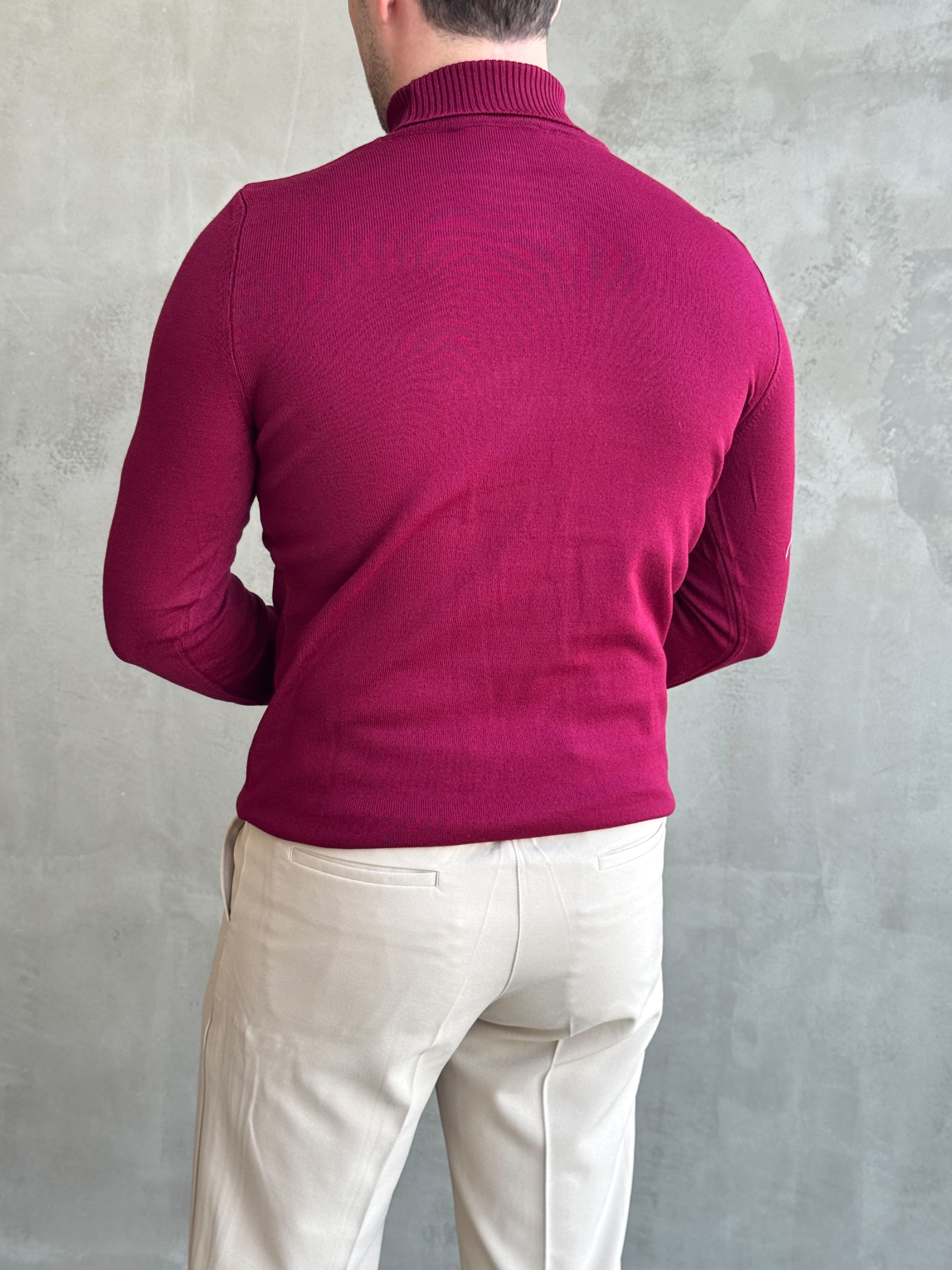 Erkek Yeni Sezon Slim Fit Kalıp Balıkçı Yaka Triko Kazak-Bordo(E1793)Ketench