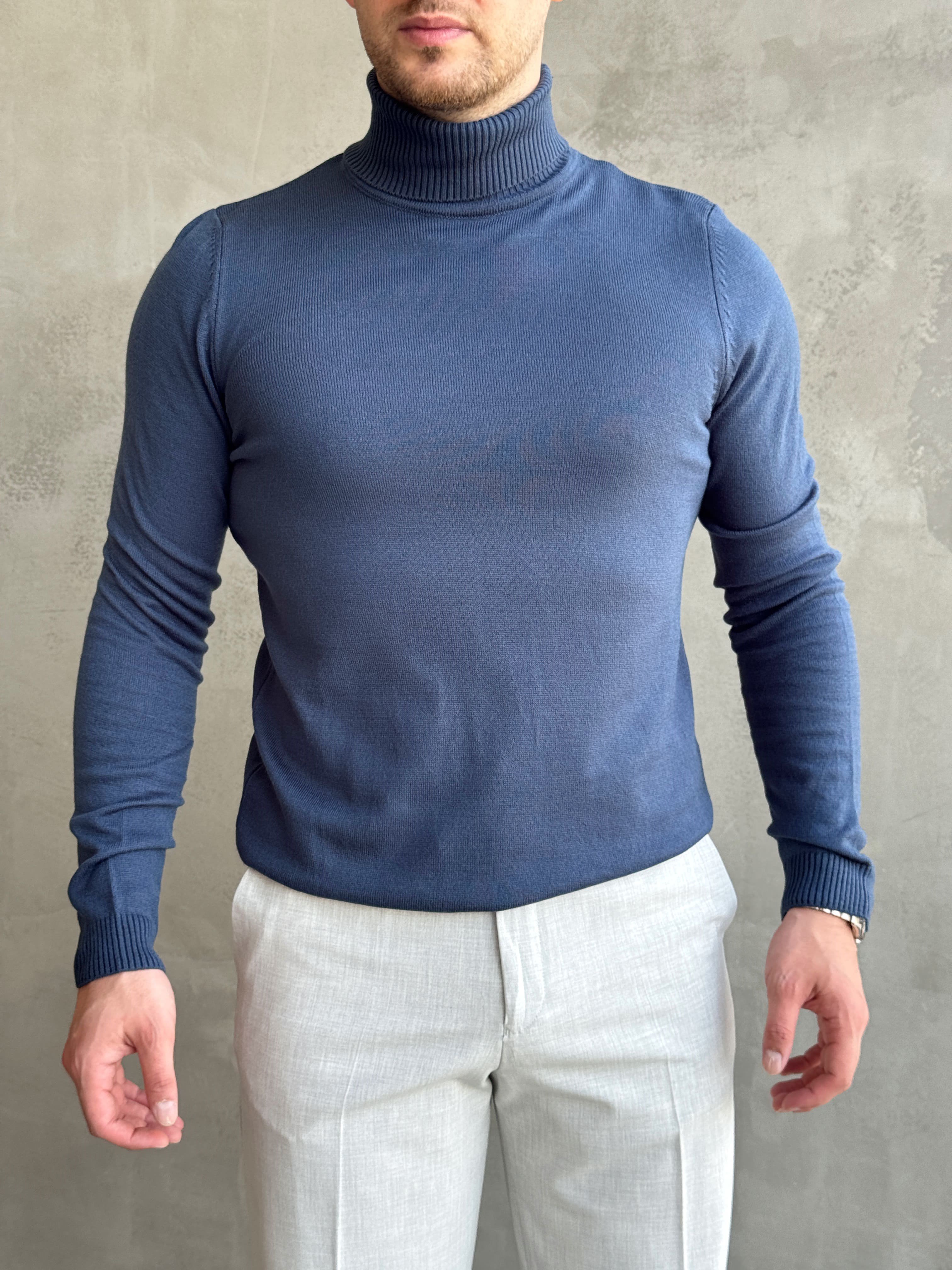 Erkek Yeni Sezon Slim Fit Kalıp Balıkçı Yaka Triko Kazak-İndigo(E1793)Ketench
