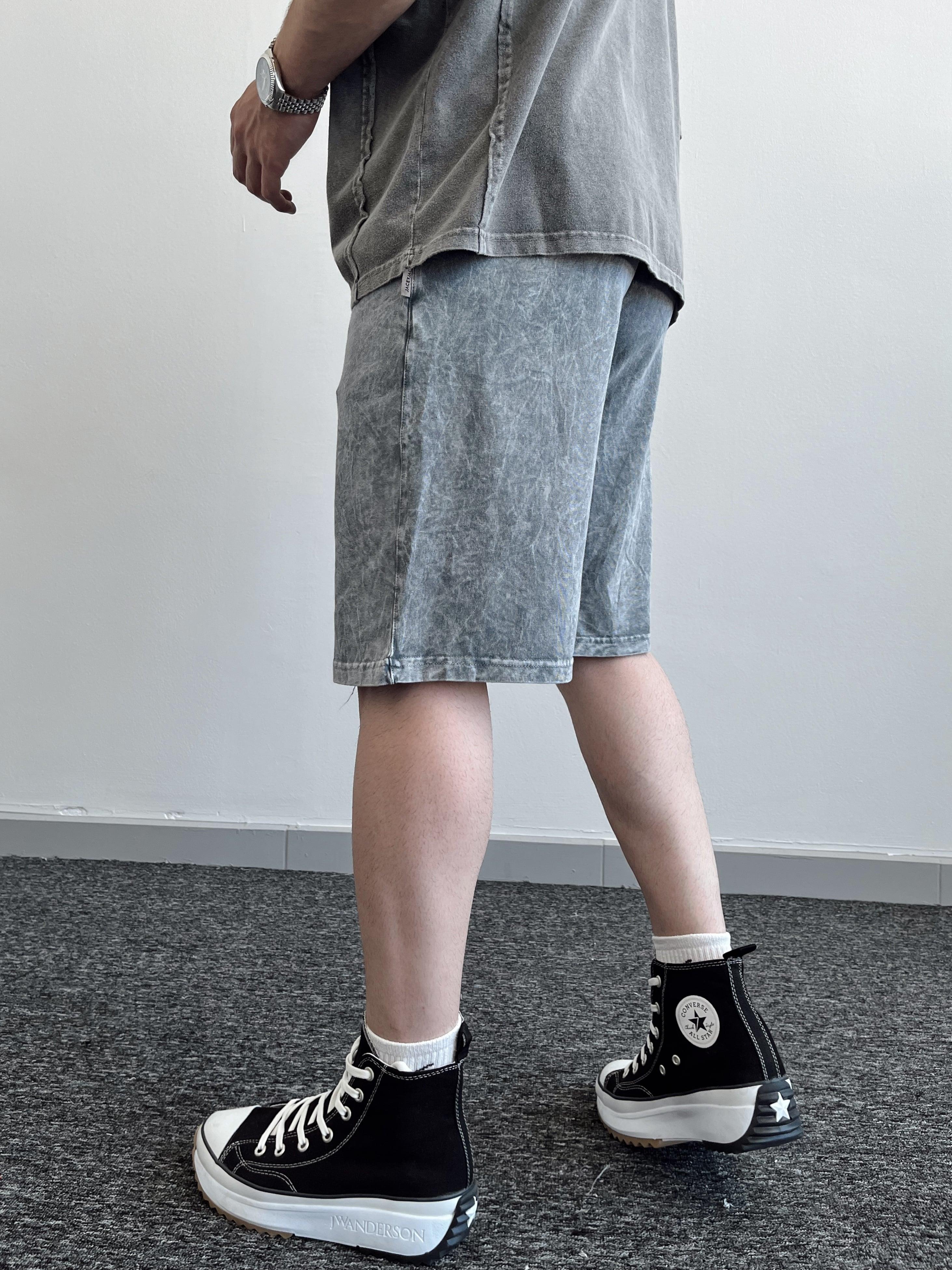 Erkek Yıkama Detay Regular Fit Örme Basic Şort-Gri(E1078)Ketench