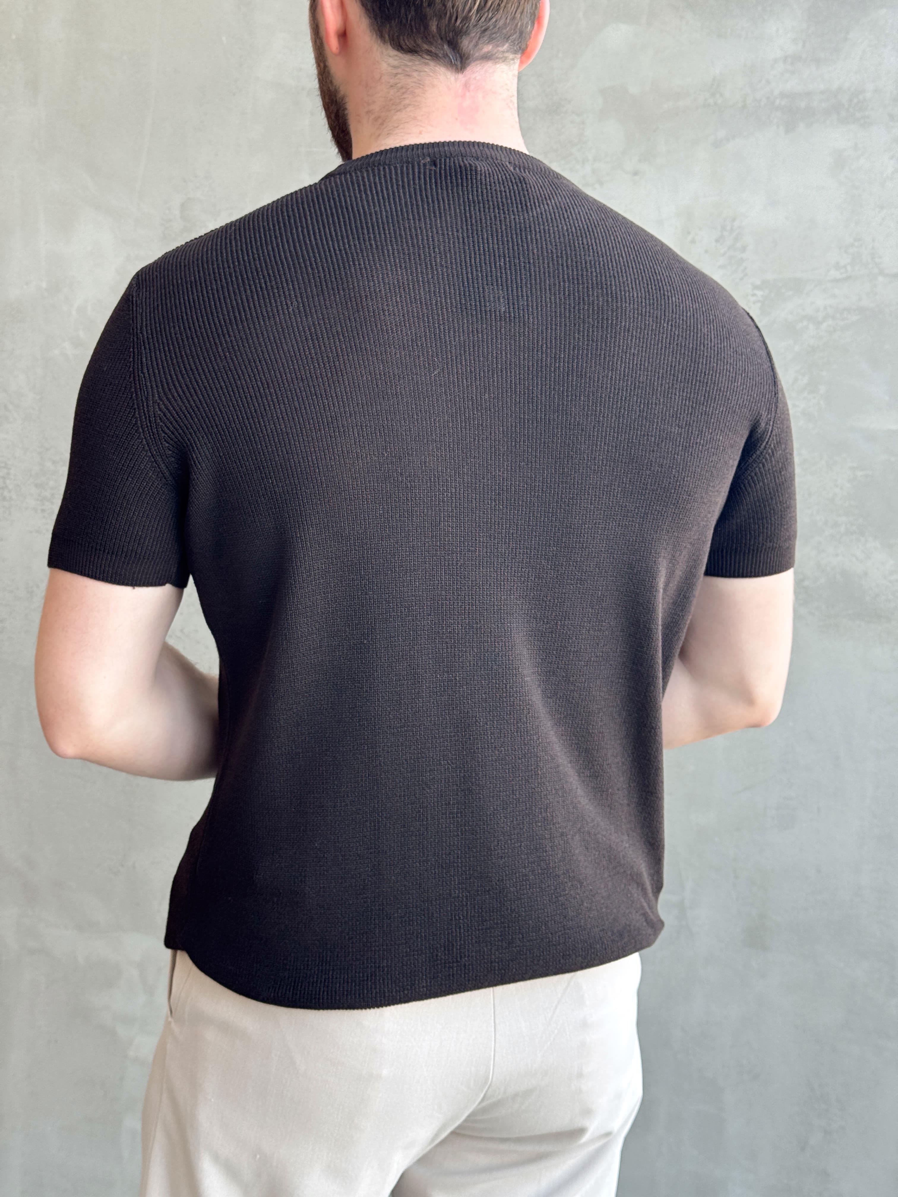 Erkek Yüksek Kalite Örme Triko Oversize Kalıp Bisiklet Yaka Triko T-Shirt-Barut(E1655)Ketench
