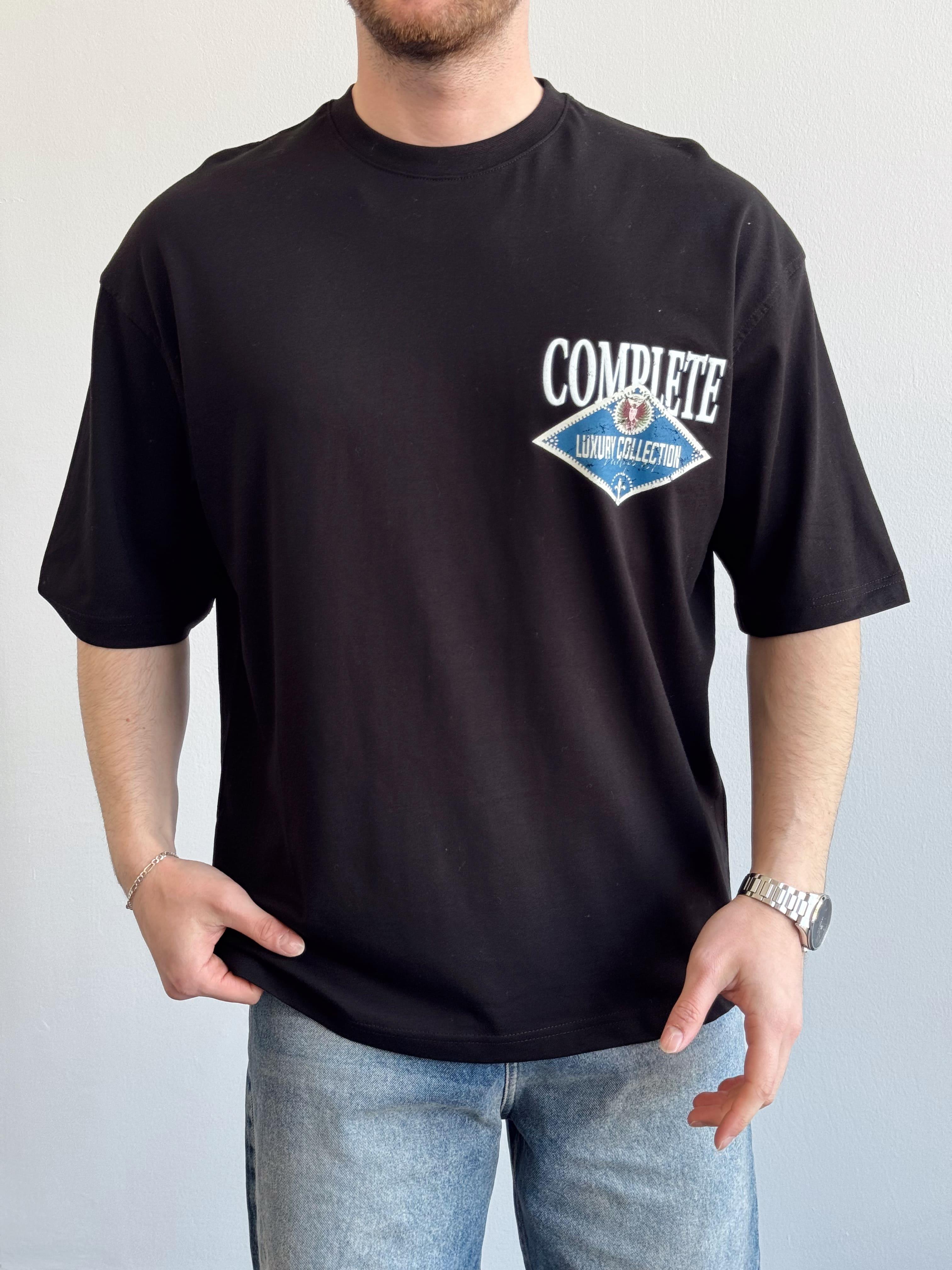 Erkek Yüksek Kalite Oversize Kalıp Complate Kabaran Baskı Detay T-Shirt-Siyah(E1370)Ketench