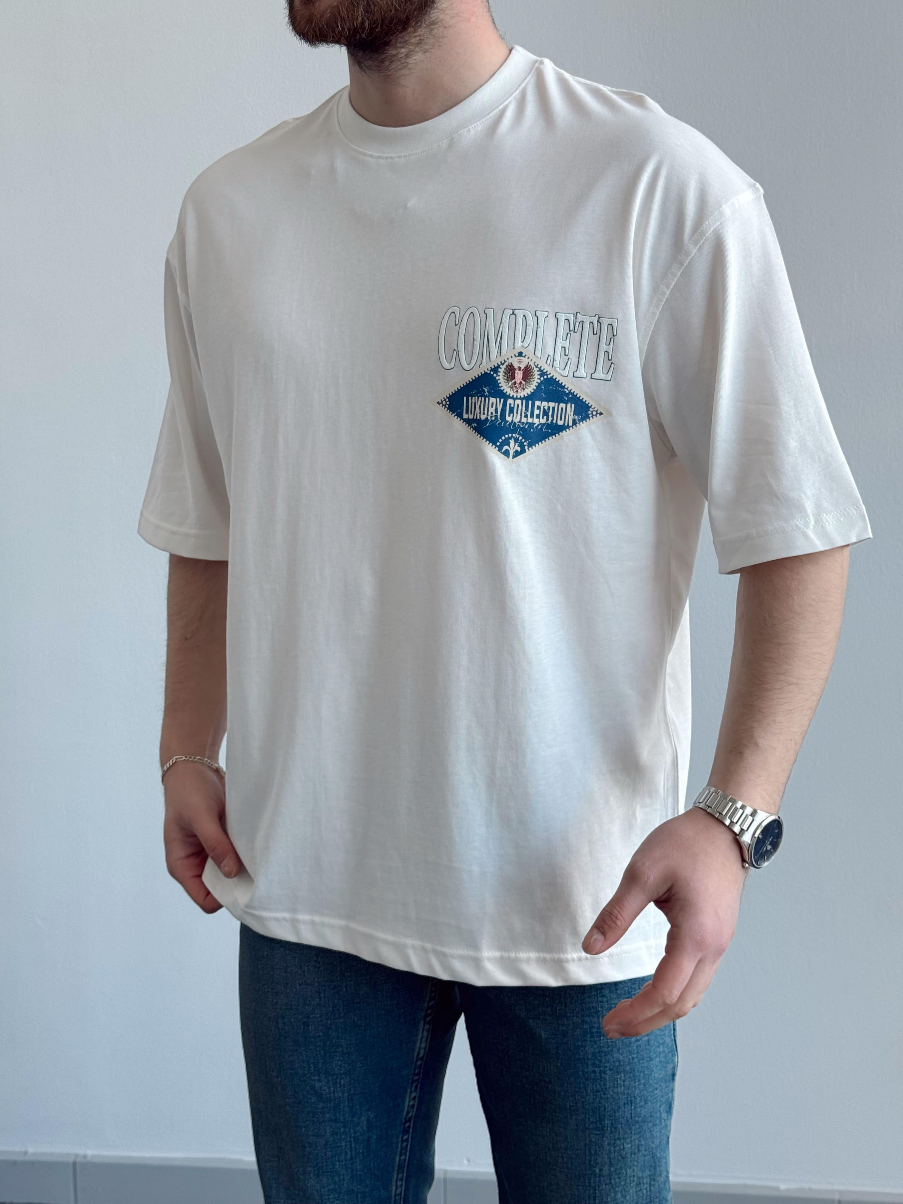 Erkek Yüksek Kalite Oversize Kalıp Complate Kabaran Baskı Detay T-Shirt-Beyaz(E1370)Ketench