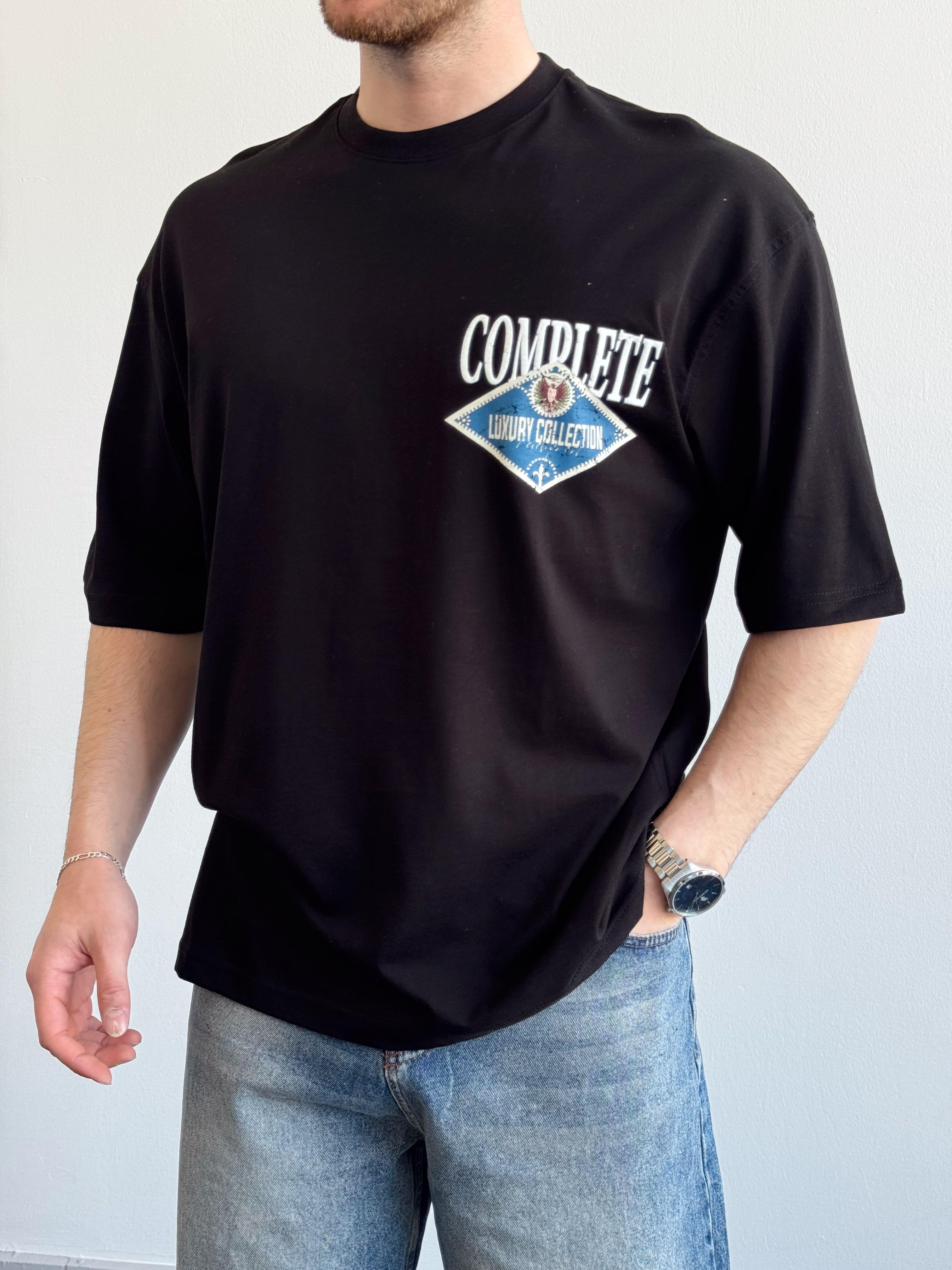 Erkek Yüksek Kalite Oversize Kalıp Complate Kabaran Baskı Detay T-Shirt-Siyah(E1370)Ketench