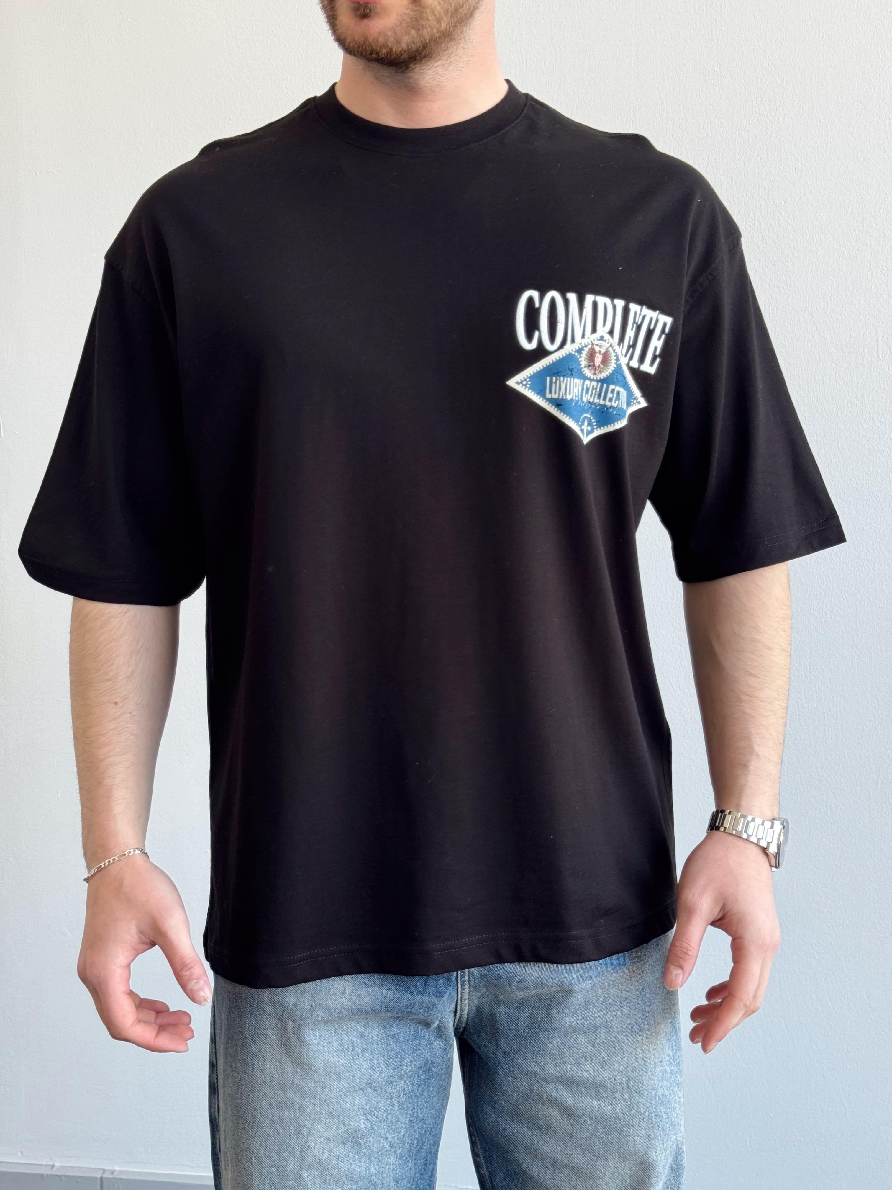 Erkek Yüksek Kalite Oversize Kalıp Complate Kabaran Baskı Detay T-Shirt-Siyah(E1370)Ketench