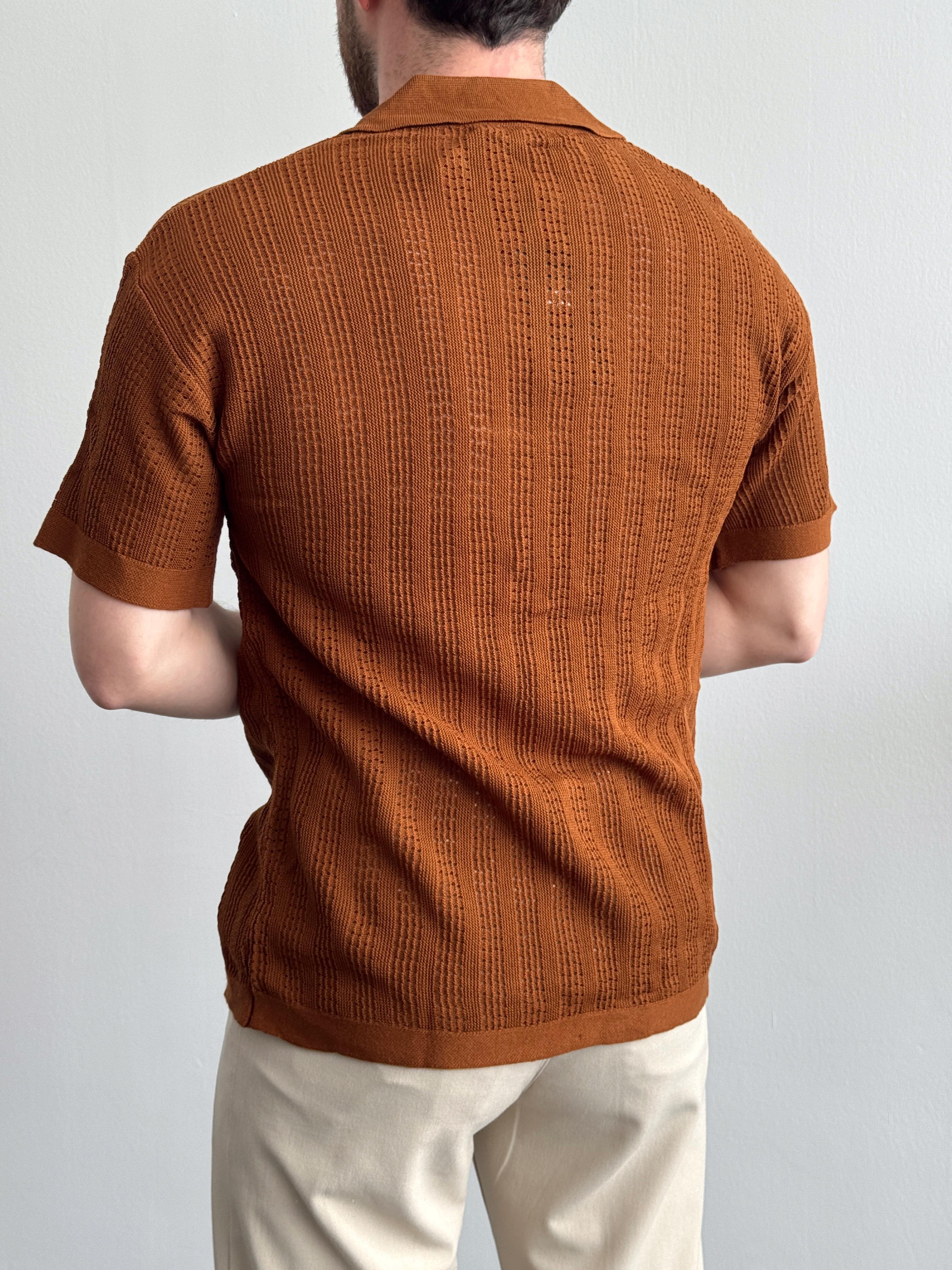 Erkek Yüksek Kalite Oversize Kalıp Desenli Yaka Detay Triko Hırka-Tobacco(E1292)Ketench