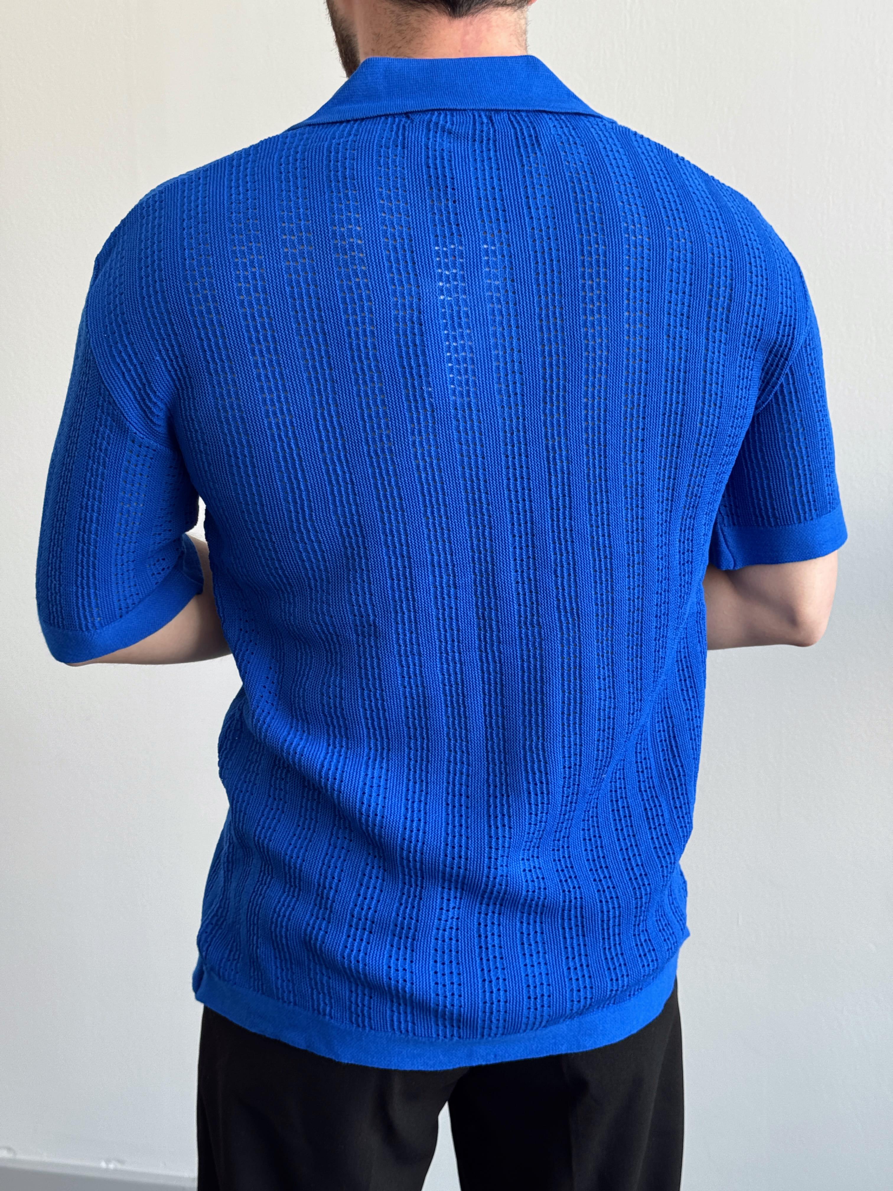 Erkek Yüksek Kalite Oversize Kalıp Desenli Yaka Detay Triko Hırka-Saks(E1292)Ketench