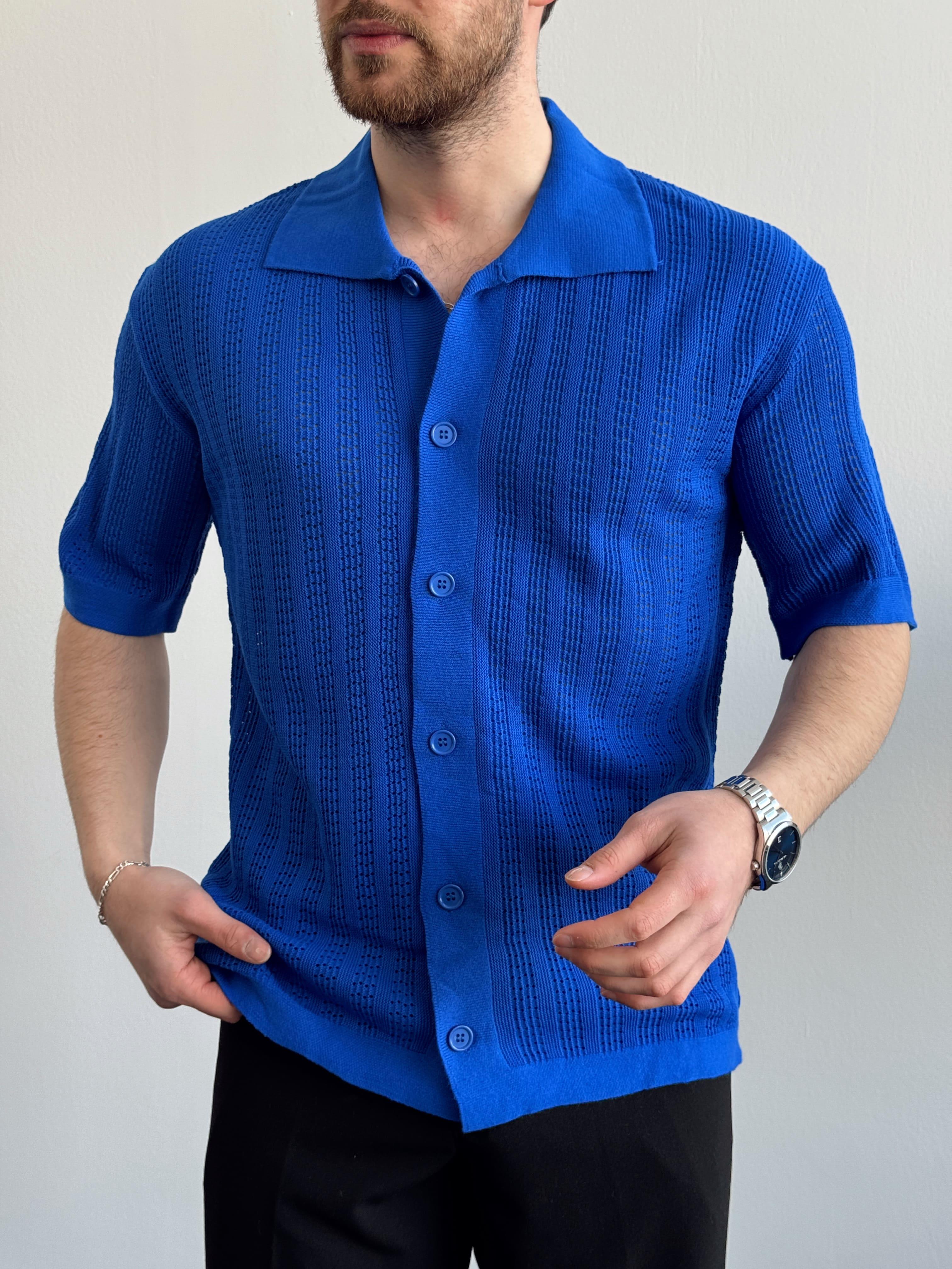 Erkek Yüksek Kalite Oversize Kalıp Desenli Yaka Detay Triko Hırka-Saks(E1292)Ketench