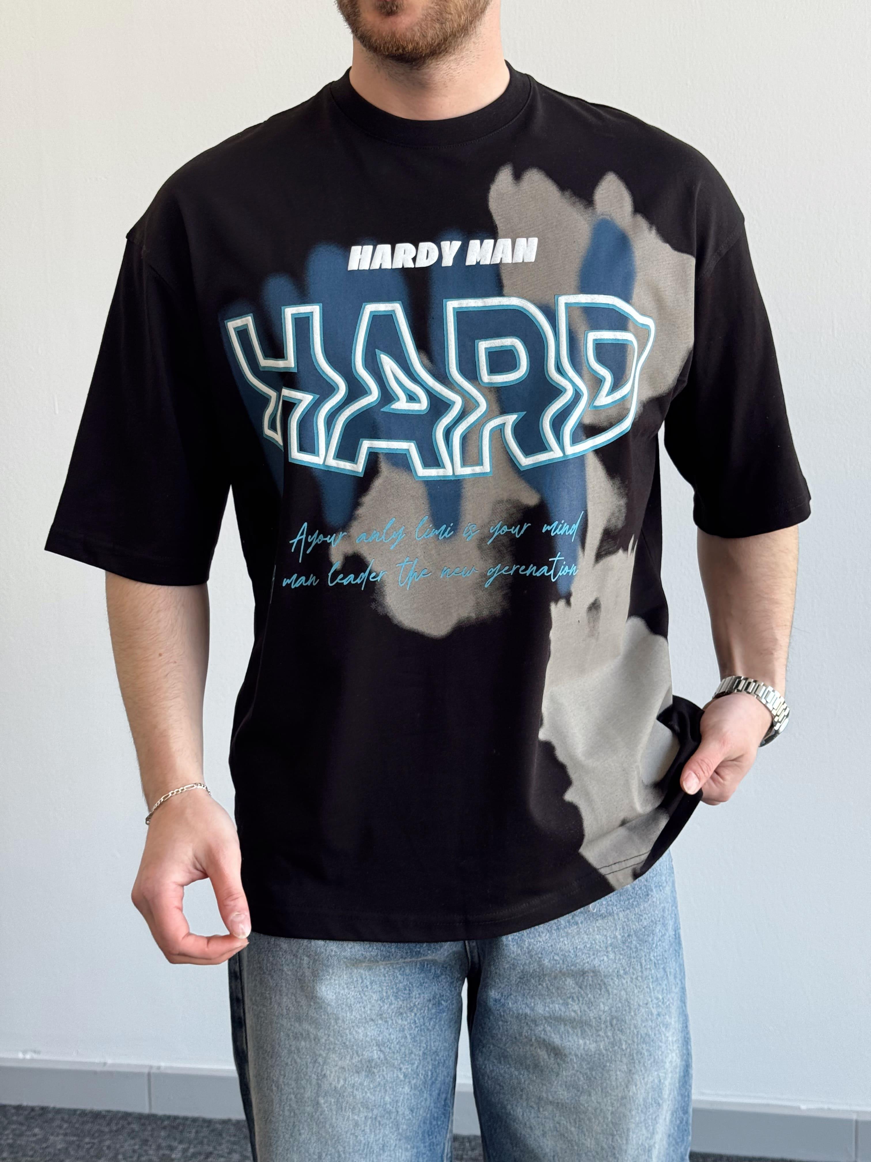 Erkek Yüksek Kalite Oversize Kalıp Hard Man Baskı Detay T-Shirt-Siyah(E1369)Ketench