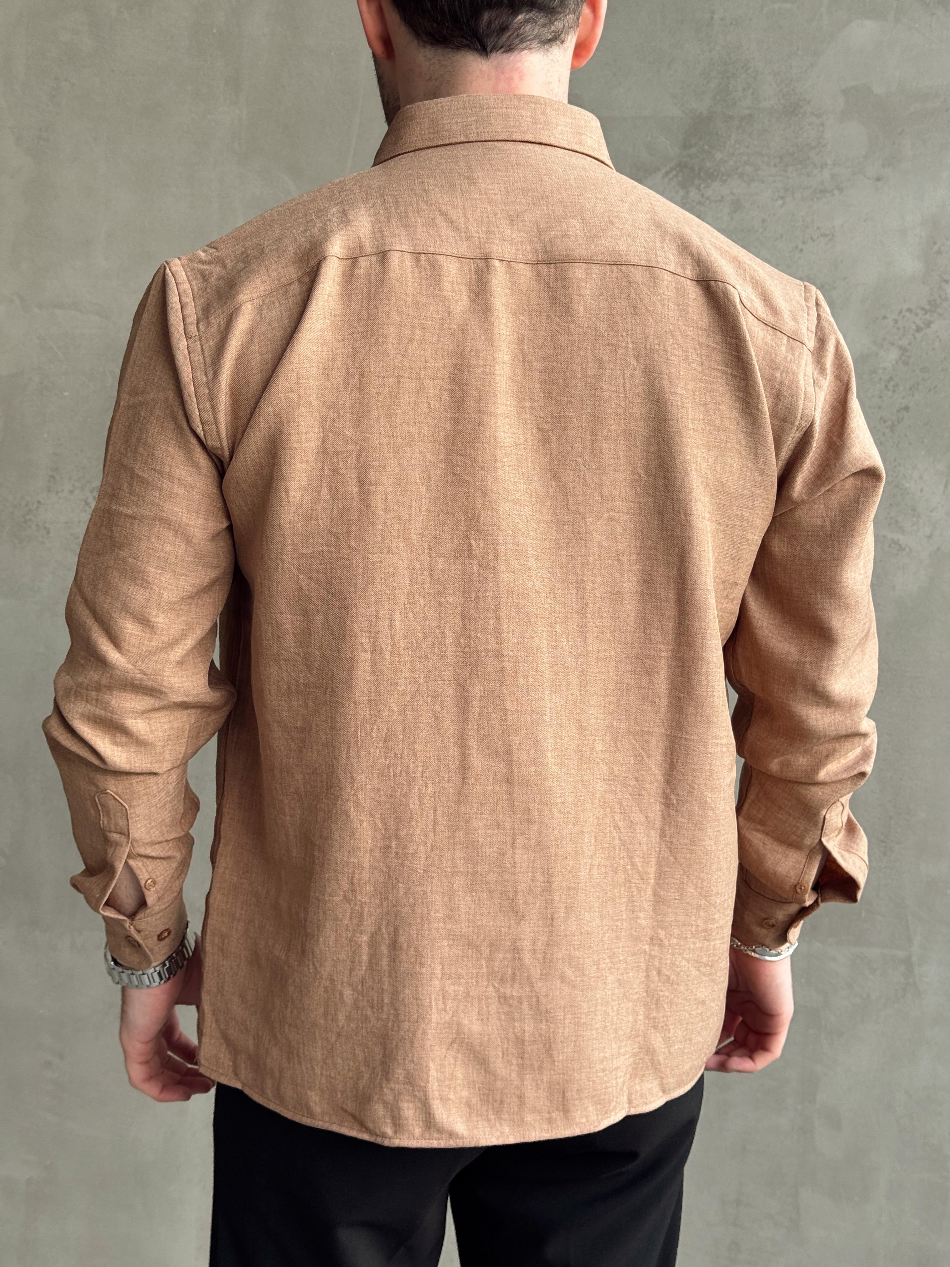 Erkek Yüksek Kalite Oversize Kalıp Ütü İstemeyen Oversize Kalıp Gömlek-Kahverengi(E1604)Ketench