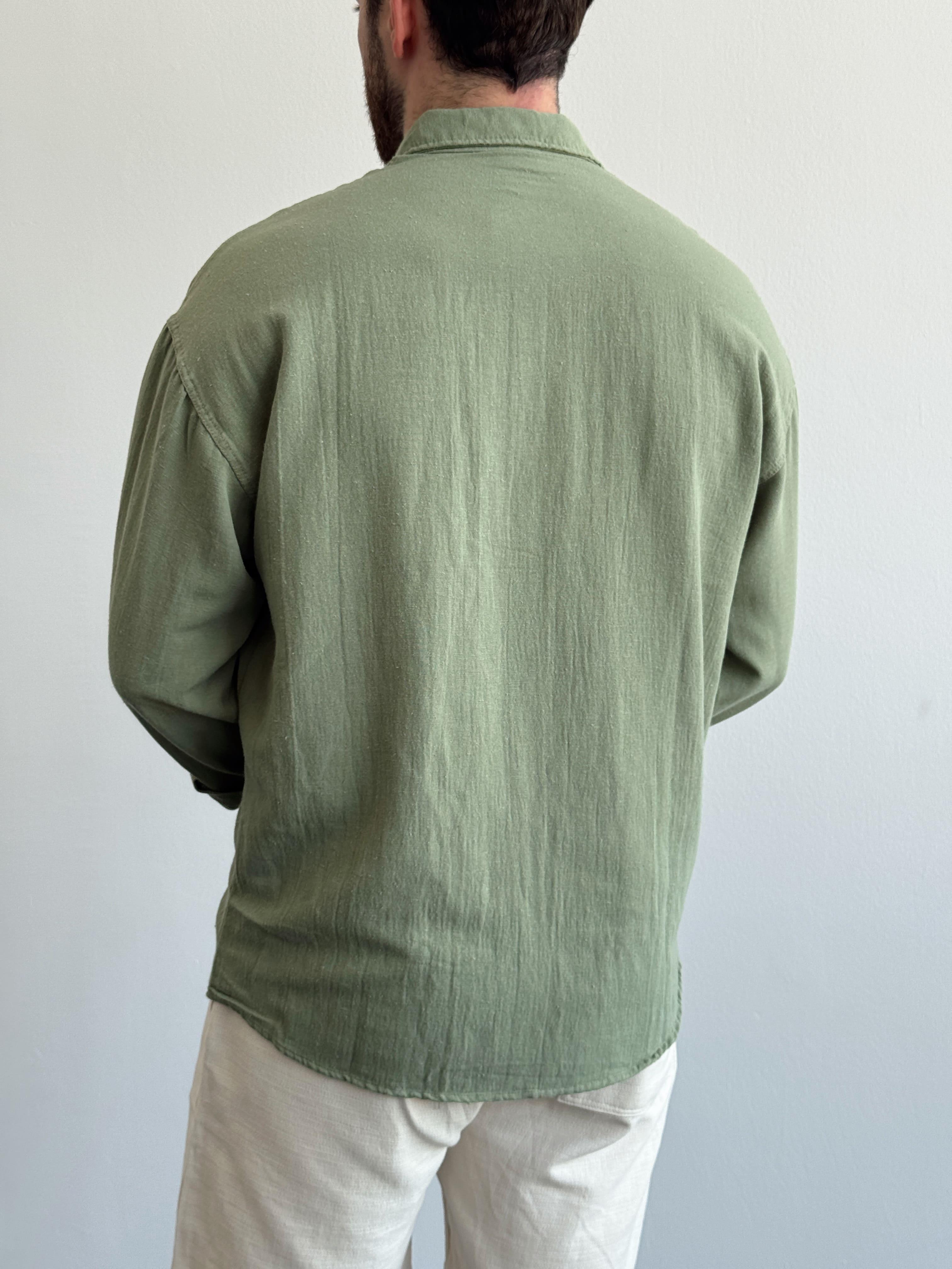 Erkek Yüksek Kalite Oversize Kalıp Yazlık Salaş Gömlek-Haki(E1439)Ketench