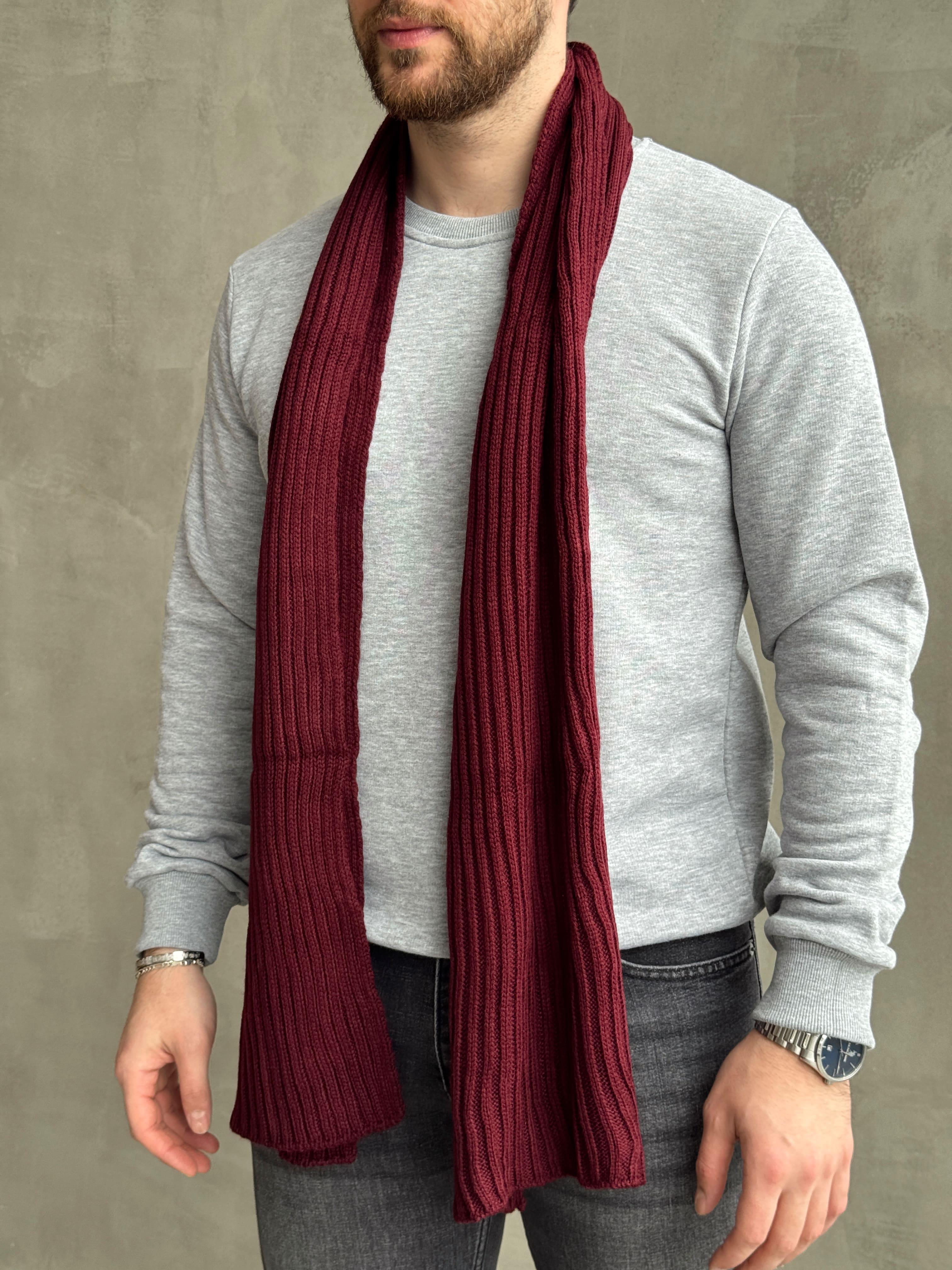 Erkek Yüksek Kalite Uzunluk 178cm En 30cm Triko Atkı-Bordo(E1573)Ketench
