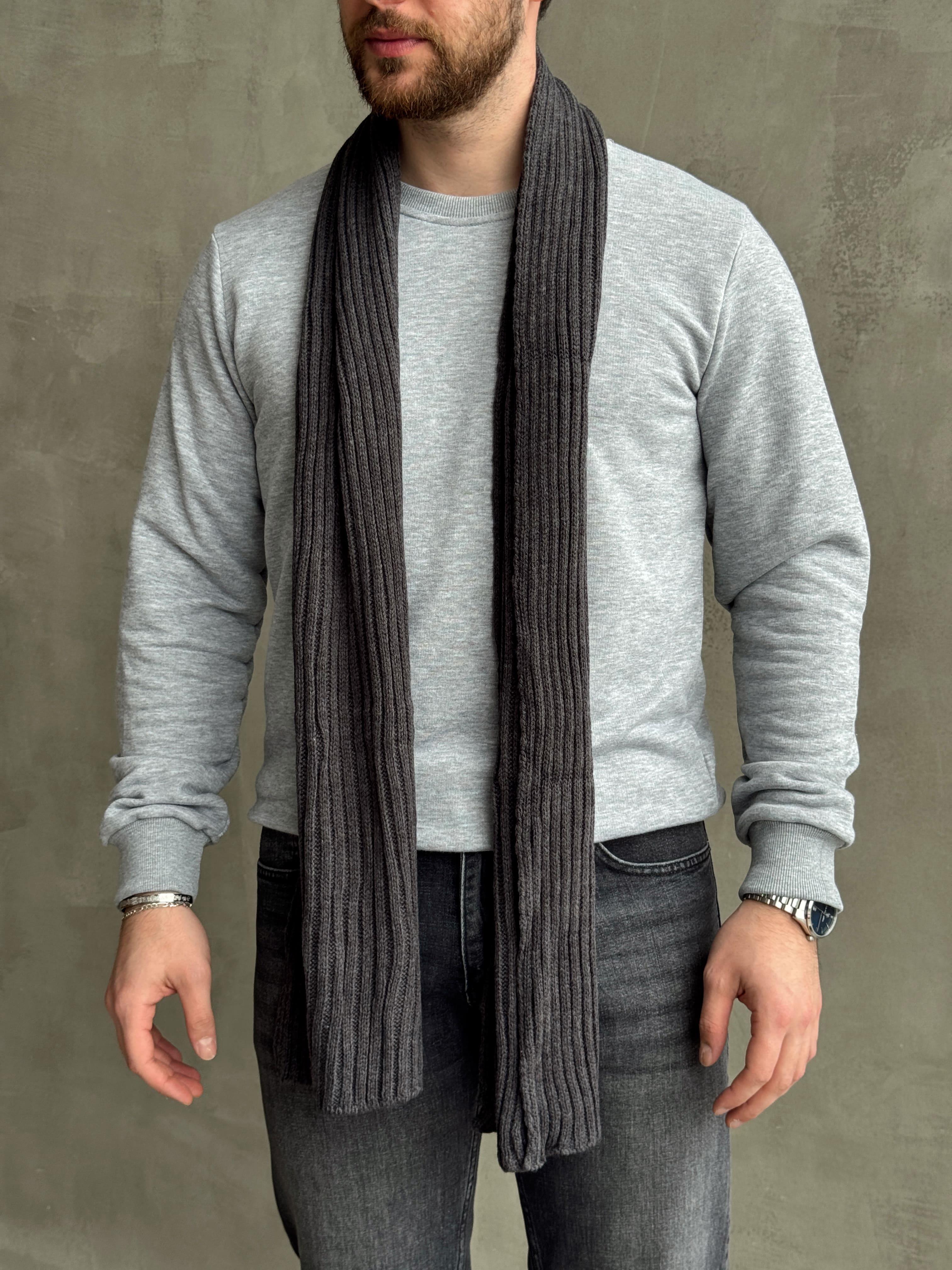 Erkek Yüksek Kalite Uzunluk 178cm En 30cm Triko Atkı-Füme(E1573)Ketench