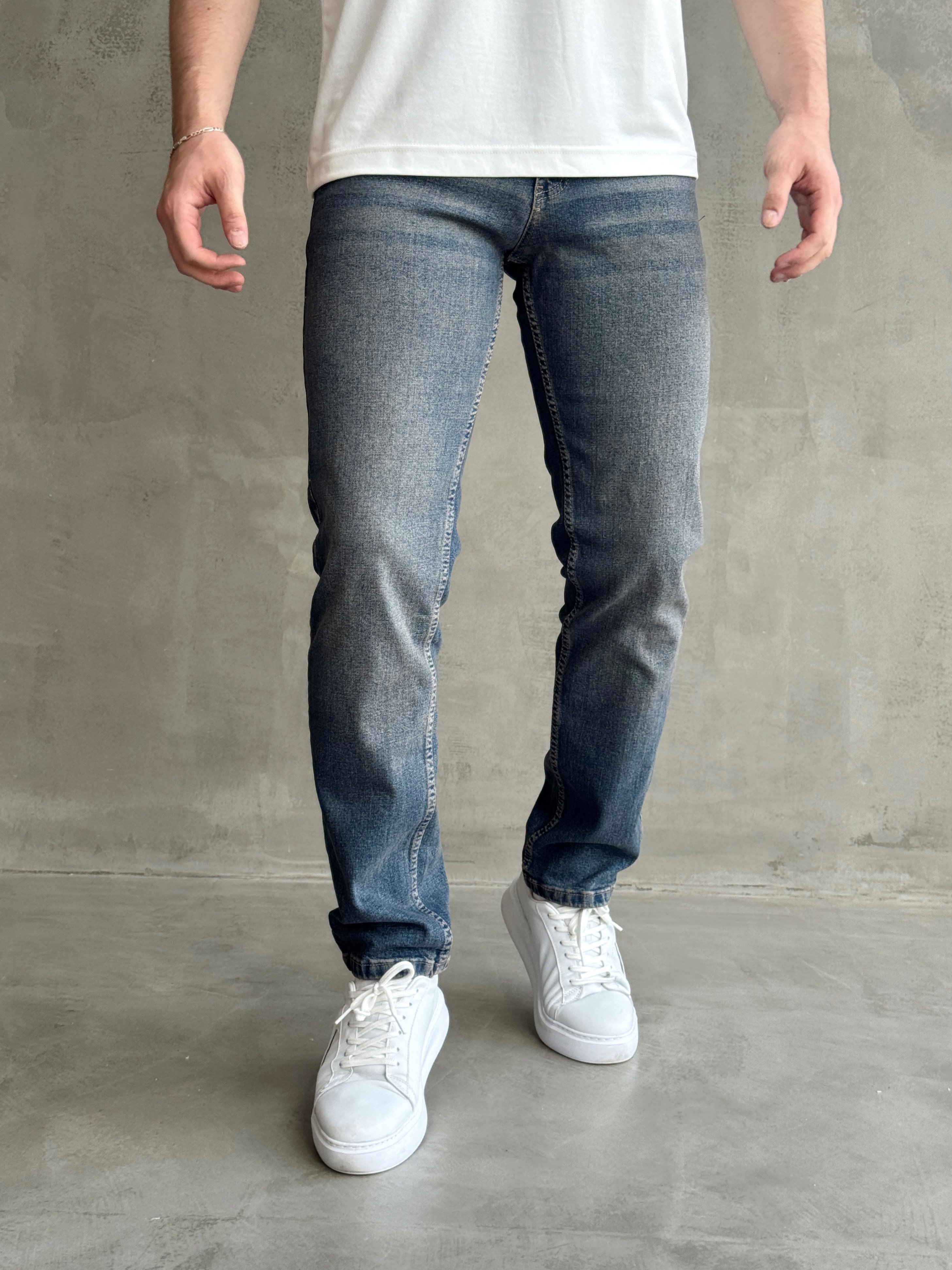 Erkek Yüksek Kalite Yıkamalı Taşlı Regular Kalıp Kot Pantolon Jeans-Eskitme(E1596) TD:976Ketench