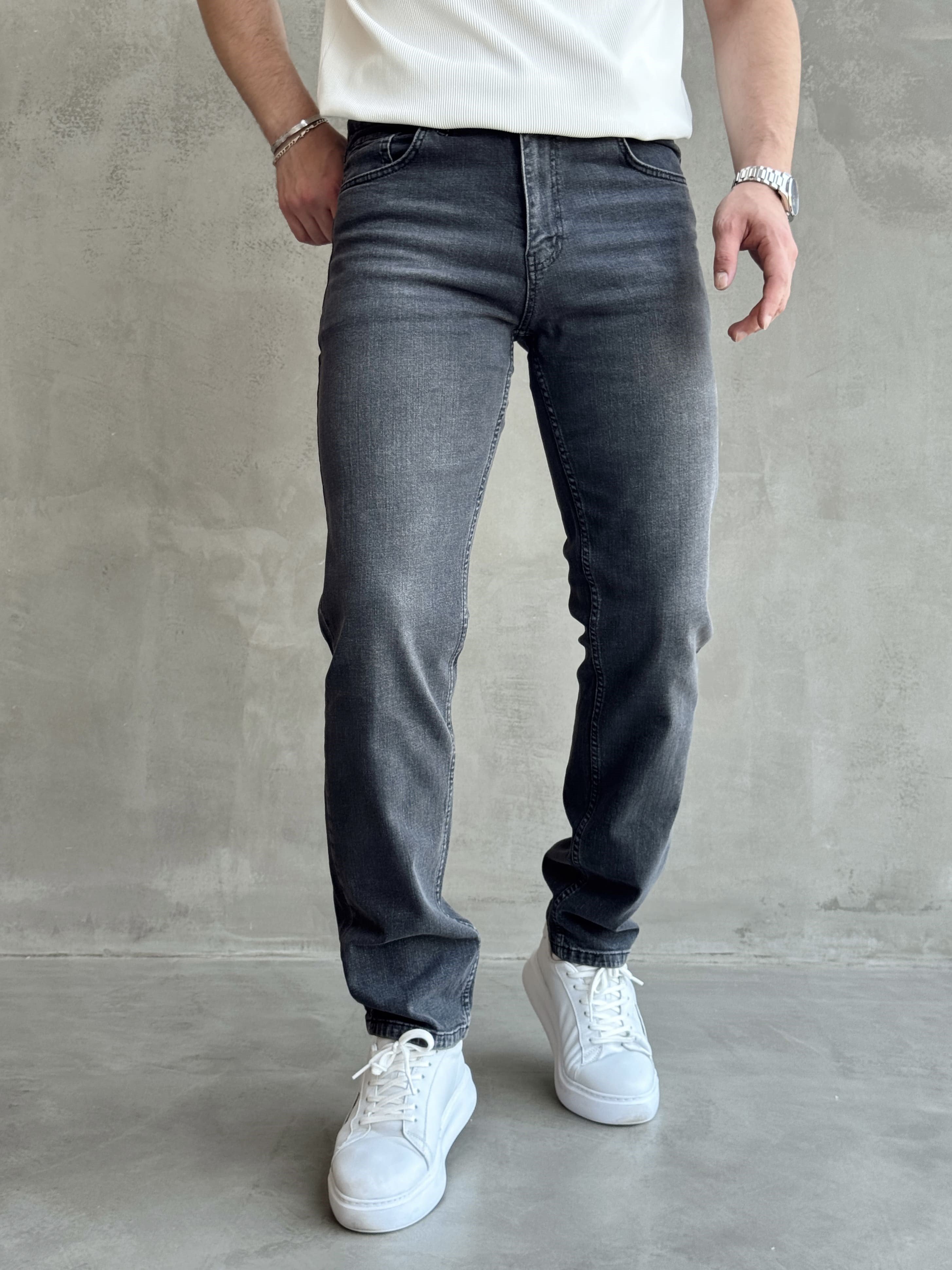 Erkek Yüksek Kalite Yıkamalı Taşlı Regular Kalıp Kot Pantolon Jeans-Washed Grey(E1596) TD:666Ketench