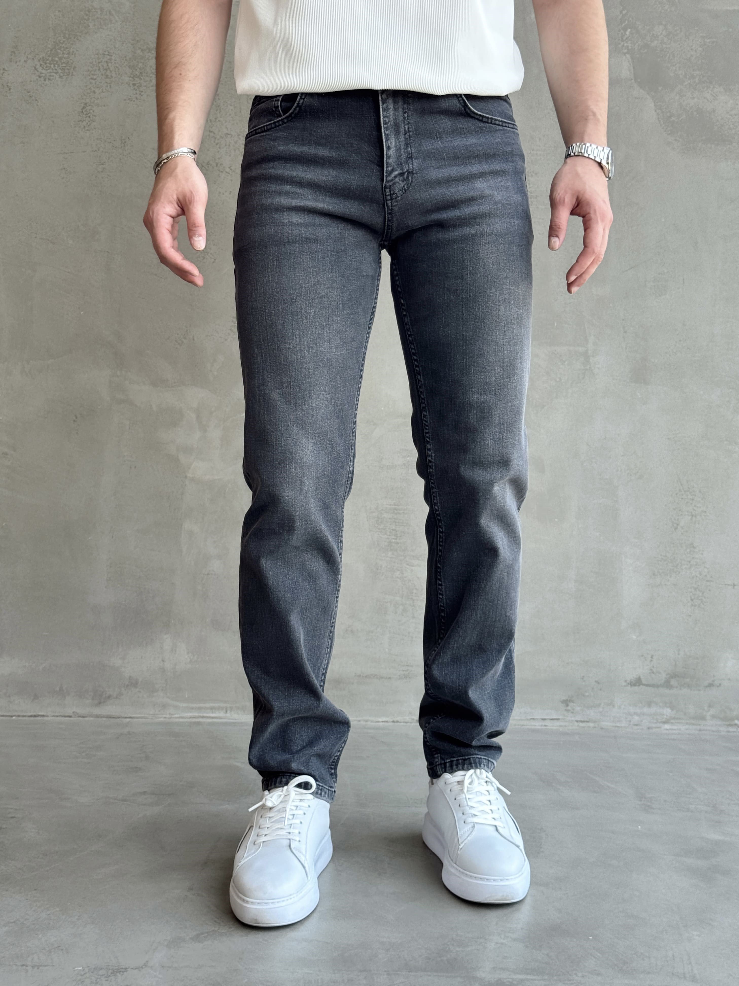 Erkek Yüksek Kalite Yıkamalı Taşlı Regular Kalıp Kot Pantolon Jeans-Washed Grey(E1596) TD:666Ketench