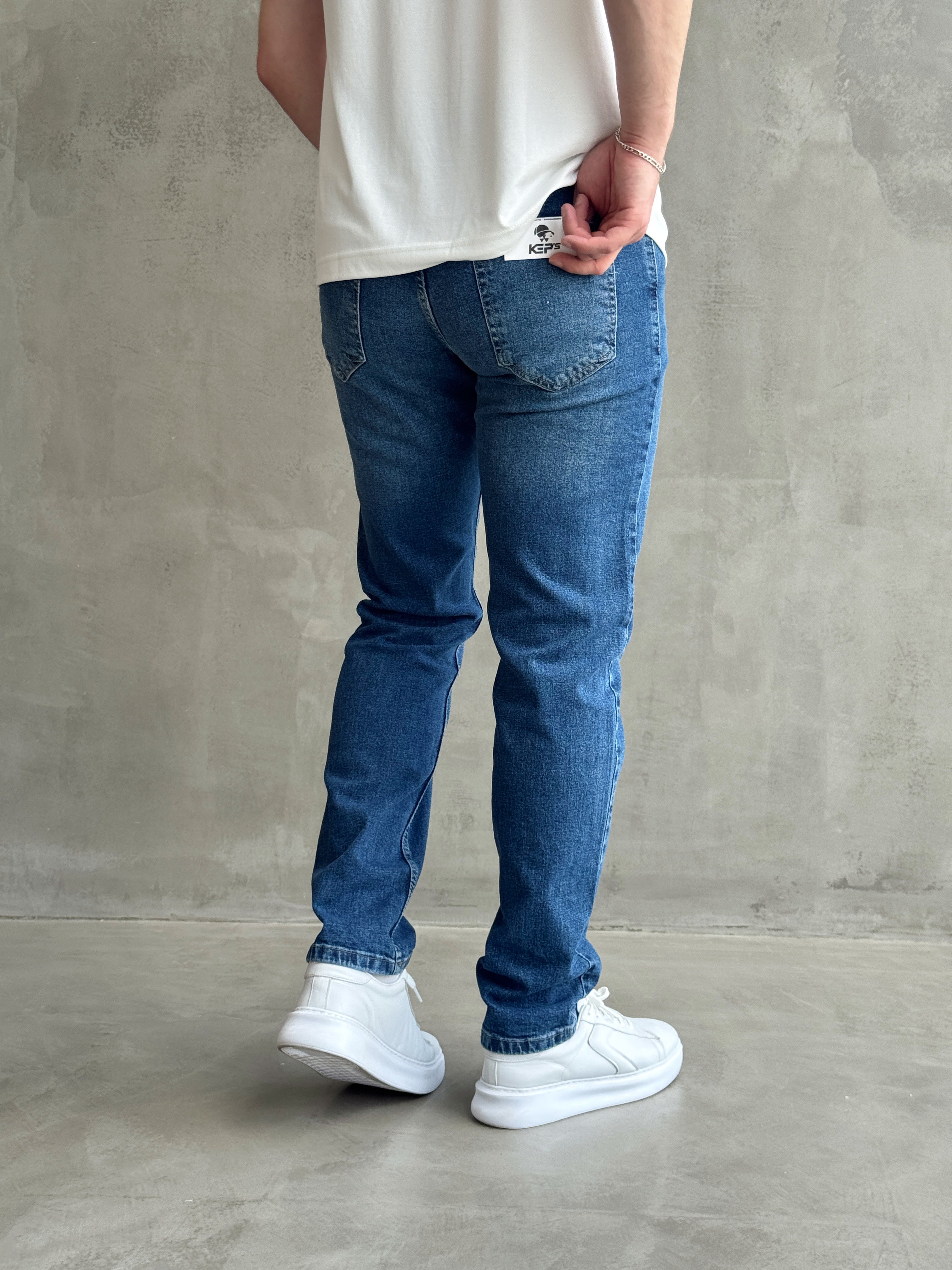 Erkek Yüksek Kalite Yıkamalı Taşlı Regular Kalıp Kot Pantolon Jeans-Dark Blue(E1596) TD:702Ketench