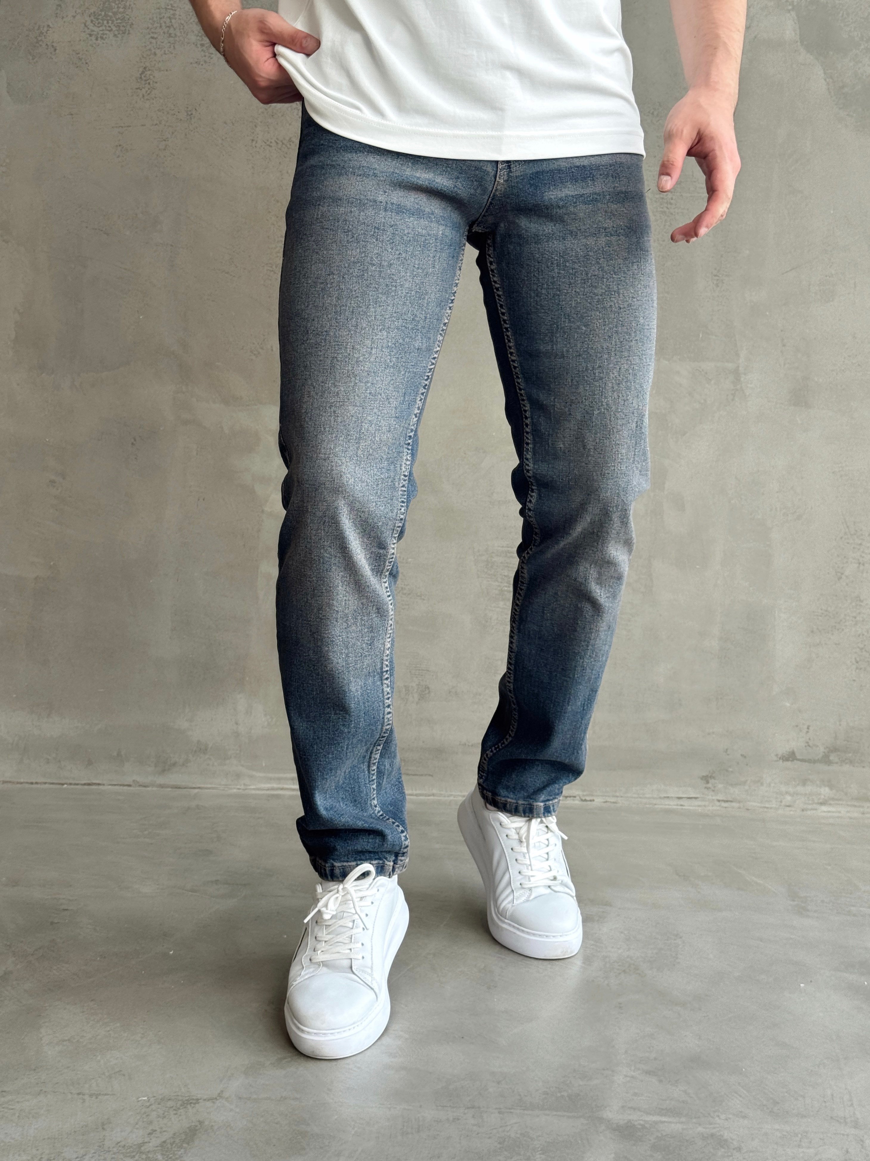 Erkek Yüksek Kalite Yıkamalı Taşlı Regular Kalıp Kot Pantolon Jeans-Eskitme(E1596) TD:976Ketench