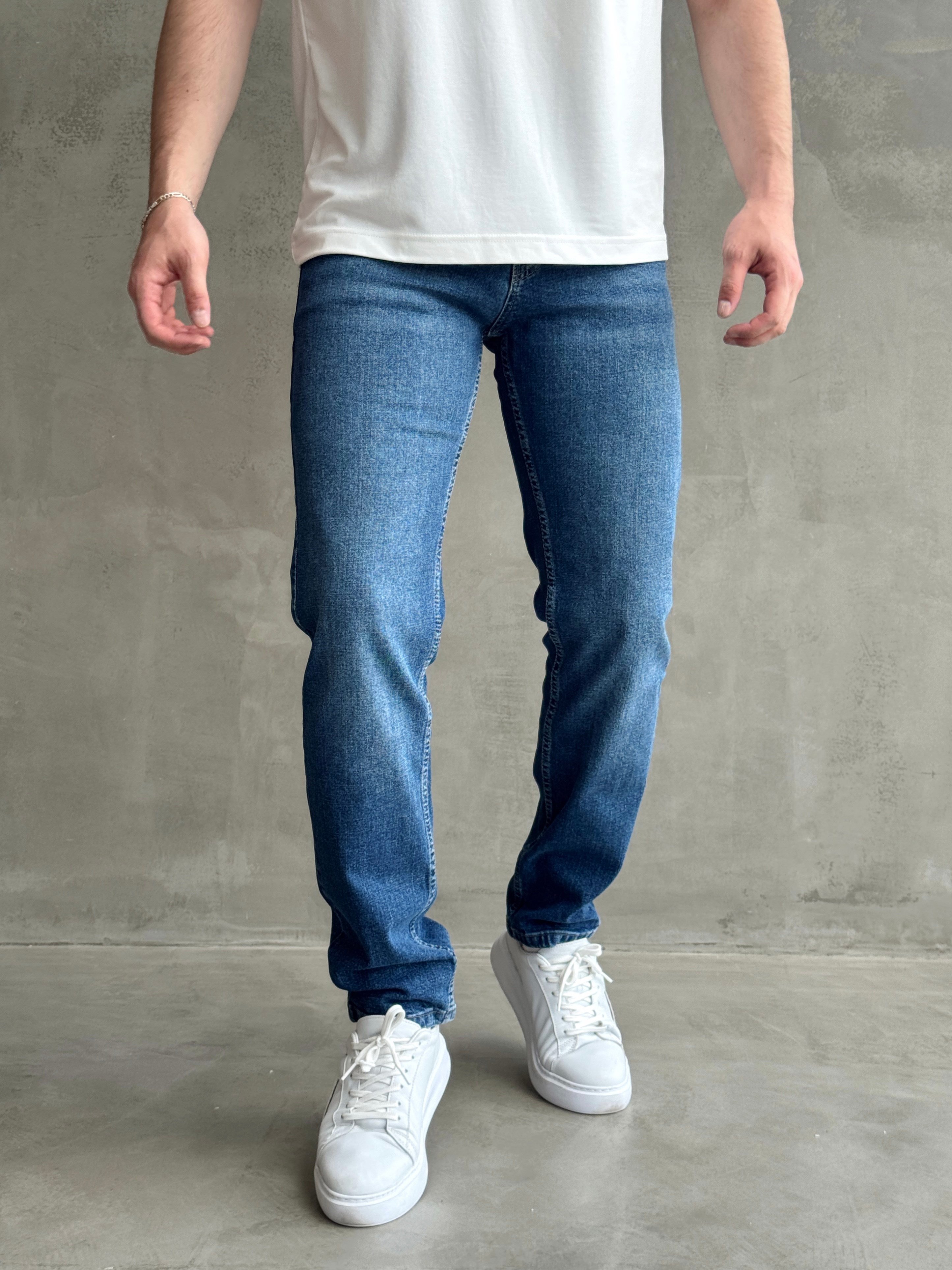 Erkek Yüksek Kalite Yıkamalı Taşlı Regular Kalıp Kot Pantolon Jeans-Dark Blue(E1596) TD:702Ketench