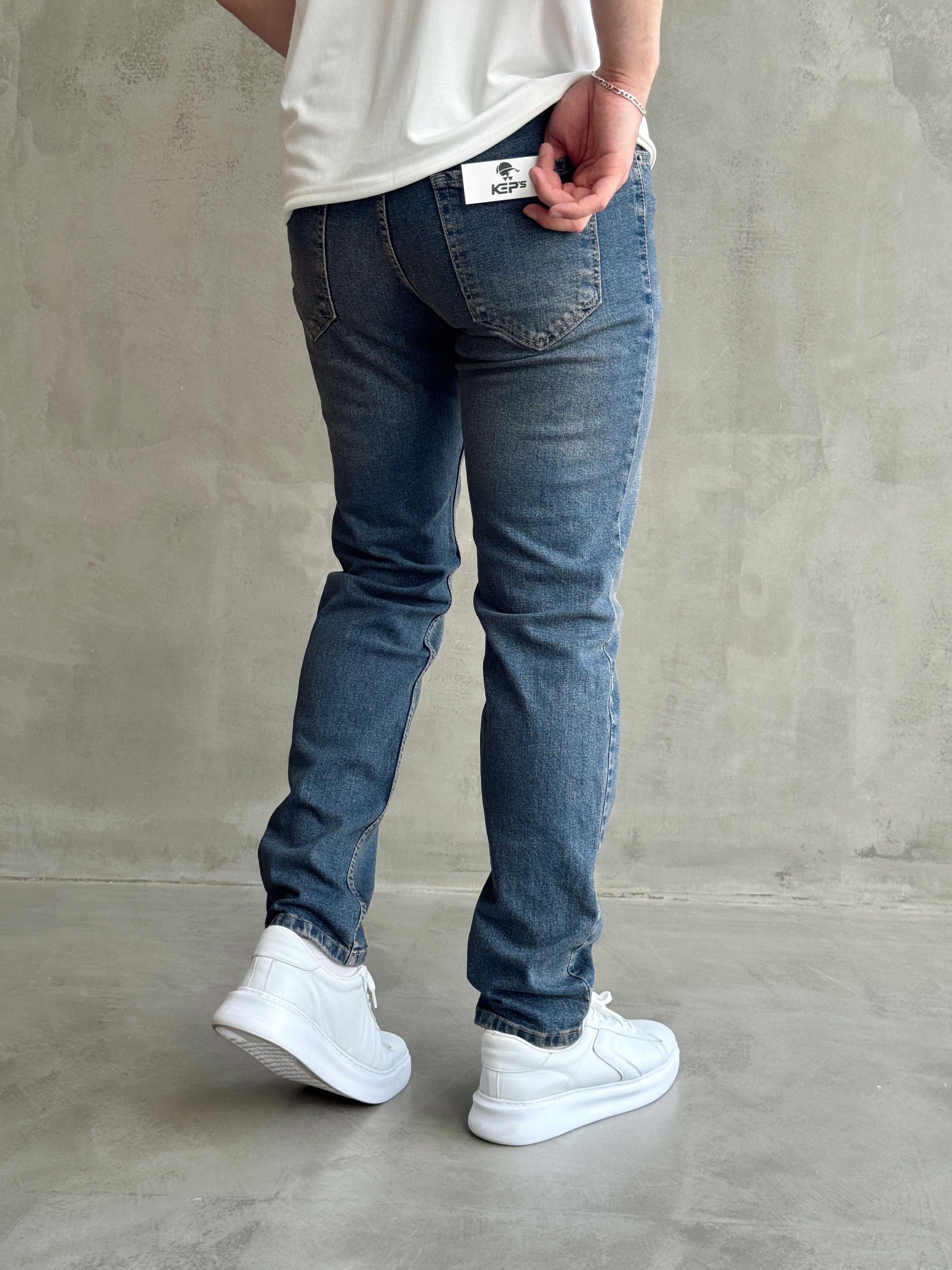 Erkek Yüksek Kalite Yıkamalı Taşlı Regular Kalıp Kot Pantolon Jeans-Eskitme(E1596) TD:976Ketench