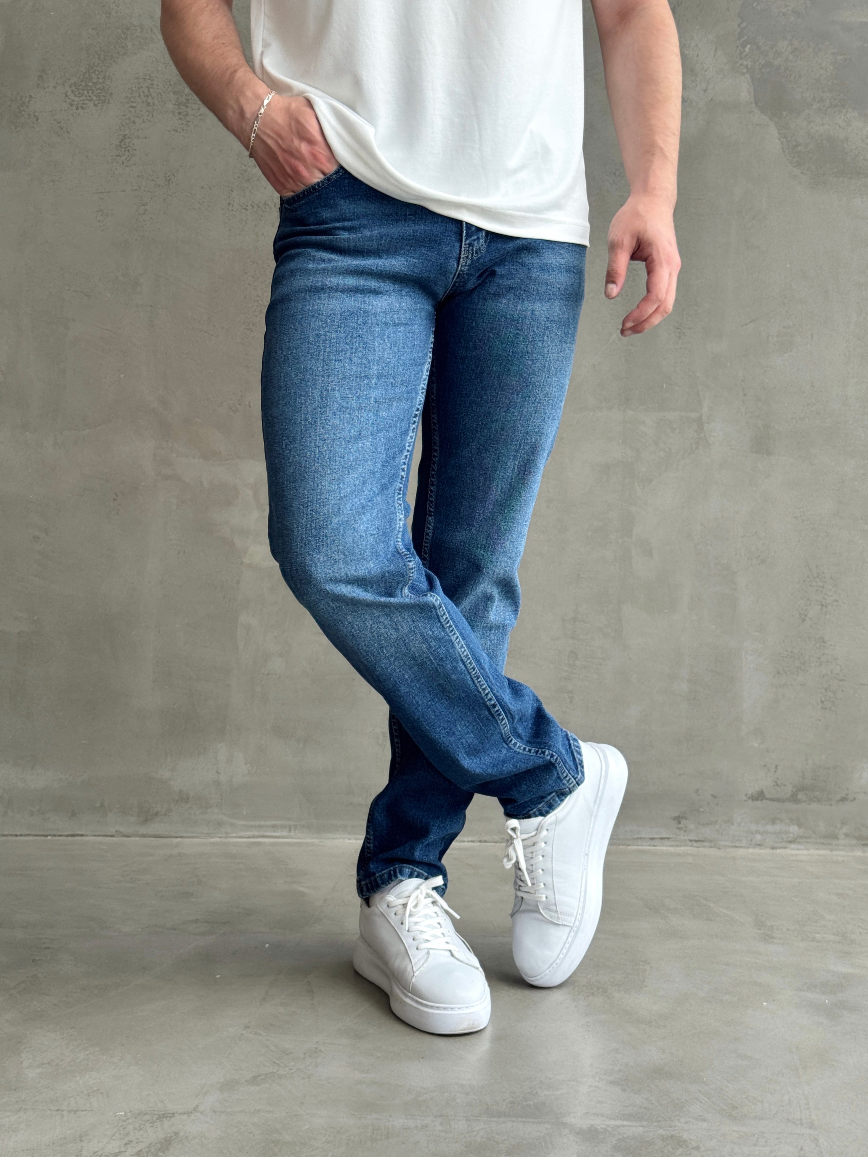 Erkek Yüksek Kalite Yıkamalı Taşlı Regular Kalıp Kot Pantolon Jeans-Dark Blue(E1596) TD:702Ketench