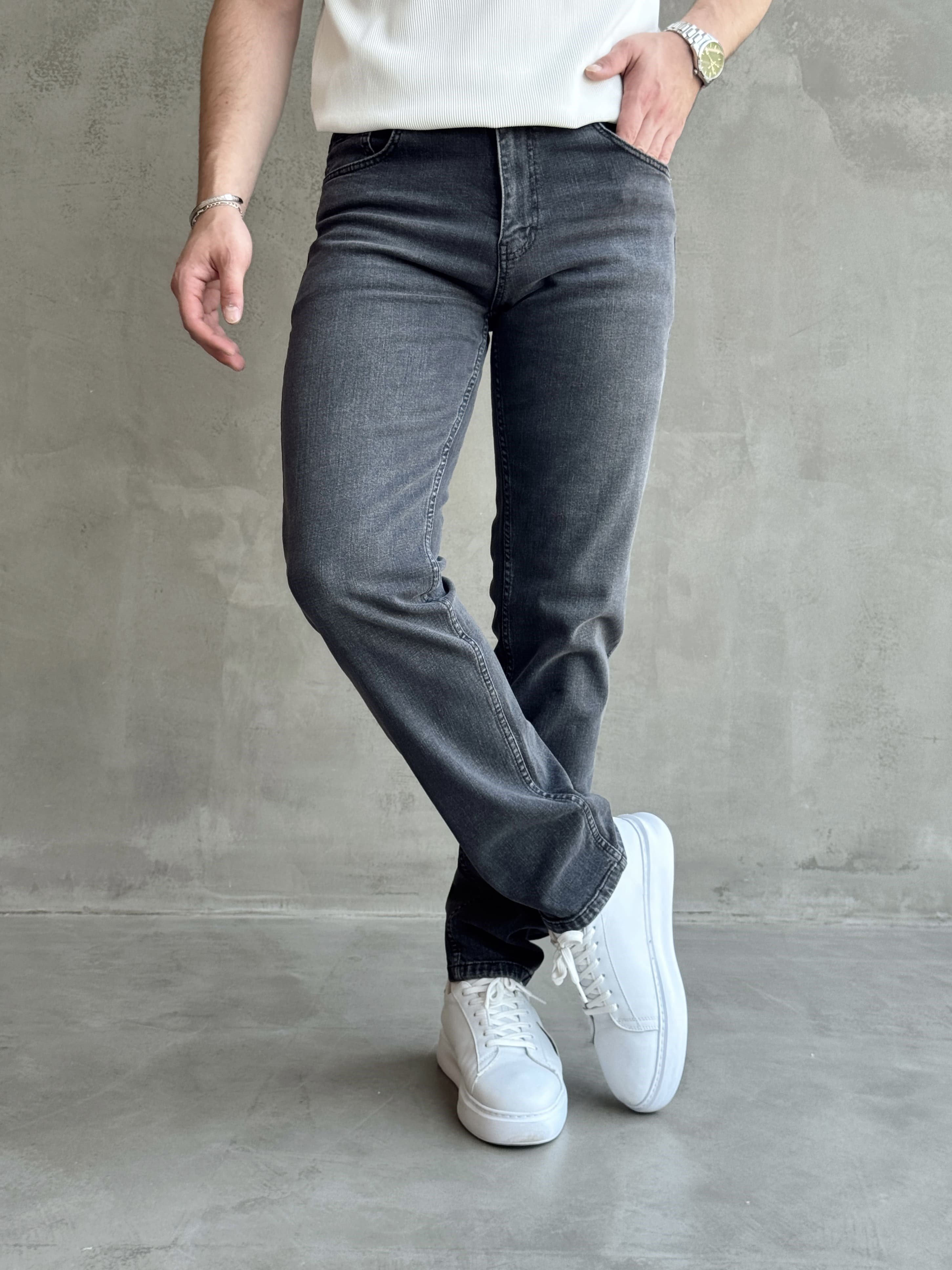 Erkek Yüksek Kalite Yıkamalı Taşlı Regular Kalıp Kot Pantolon Jeans-Washed Grey(E1596) TD:666Ketench