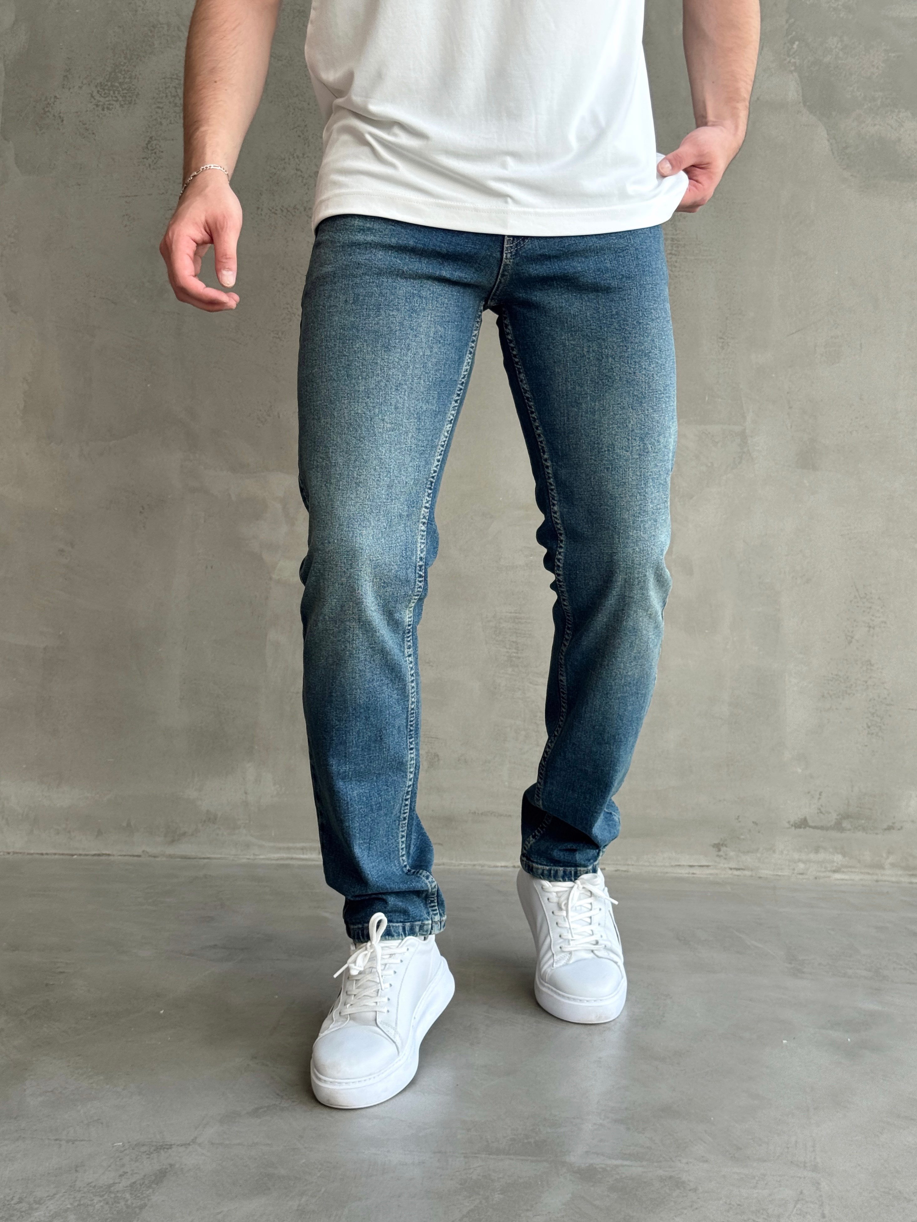 Erkek Yüksek Kalite Yıkamalı Taşlı Regular Kalıp Kot Pantolon Jeans-Retro(E1596) TD:672Ketench