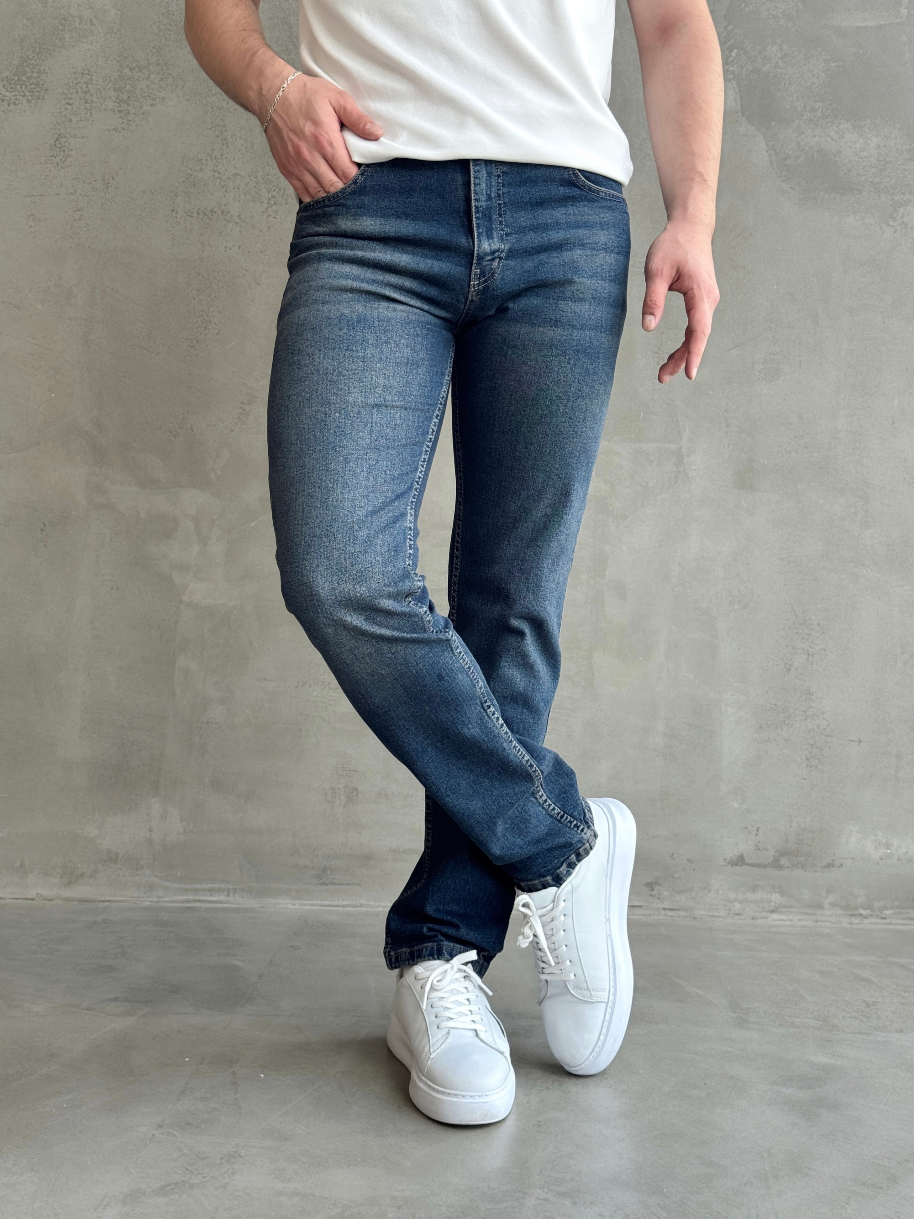 Erkek Yüksek Kalite Yıkamalı Taşlı Regular Kalıp Kot Pantolon Jeans-Rewind(E1596) TD:675Ketench