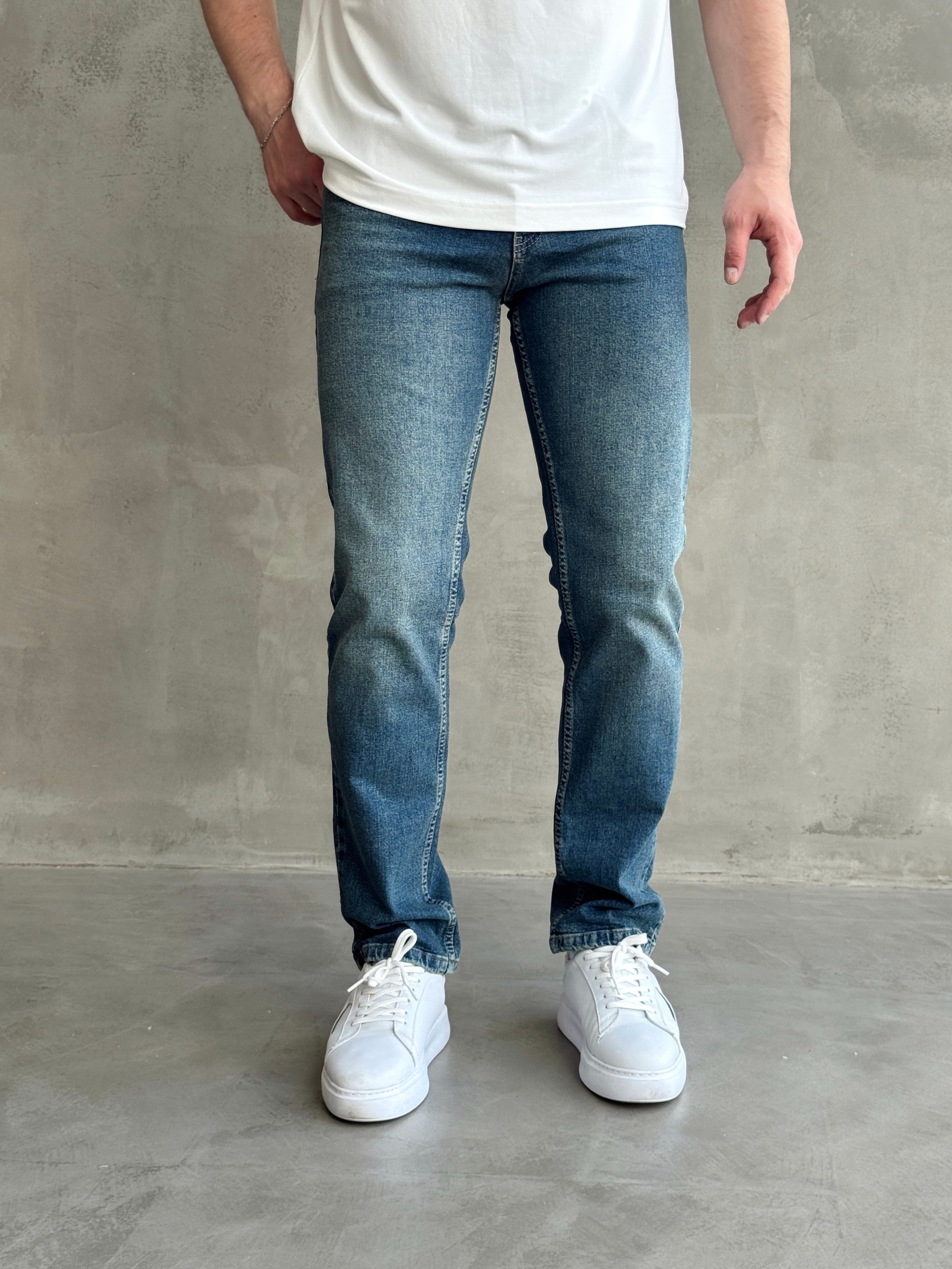 Erkek Yüksek Kalite Yıkamalı Taşlı Regular Kalıp Kot Pantolon Jeans-Retro(E1596) TD:672Ketench