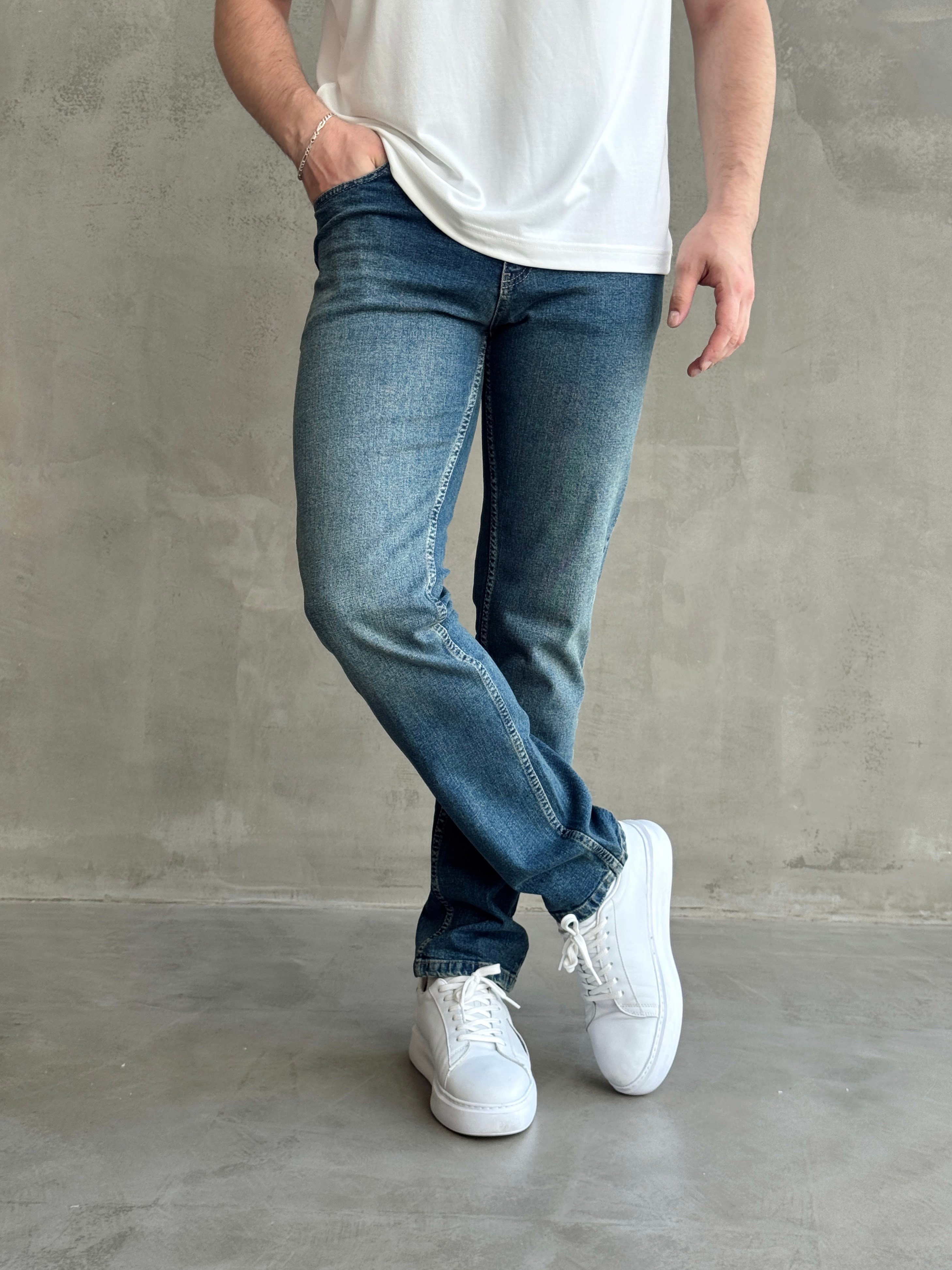 Erkek Yüksek Kalite Yıkamalı Taşlı Regular Kalıp Kot Pantolon Jeans-Retro(E1596) TD:672Ketench