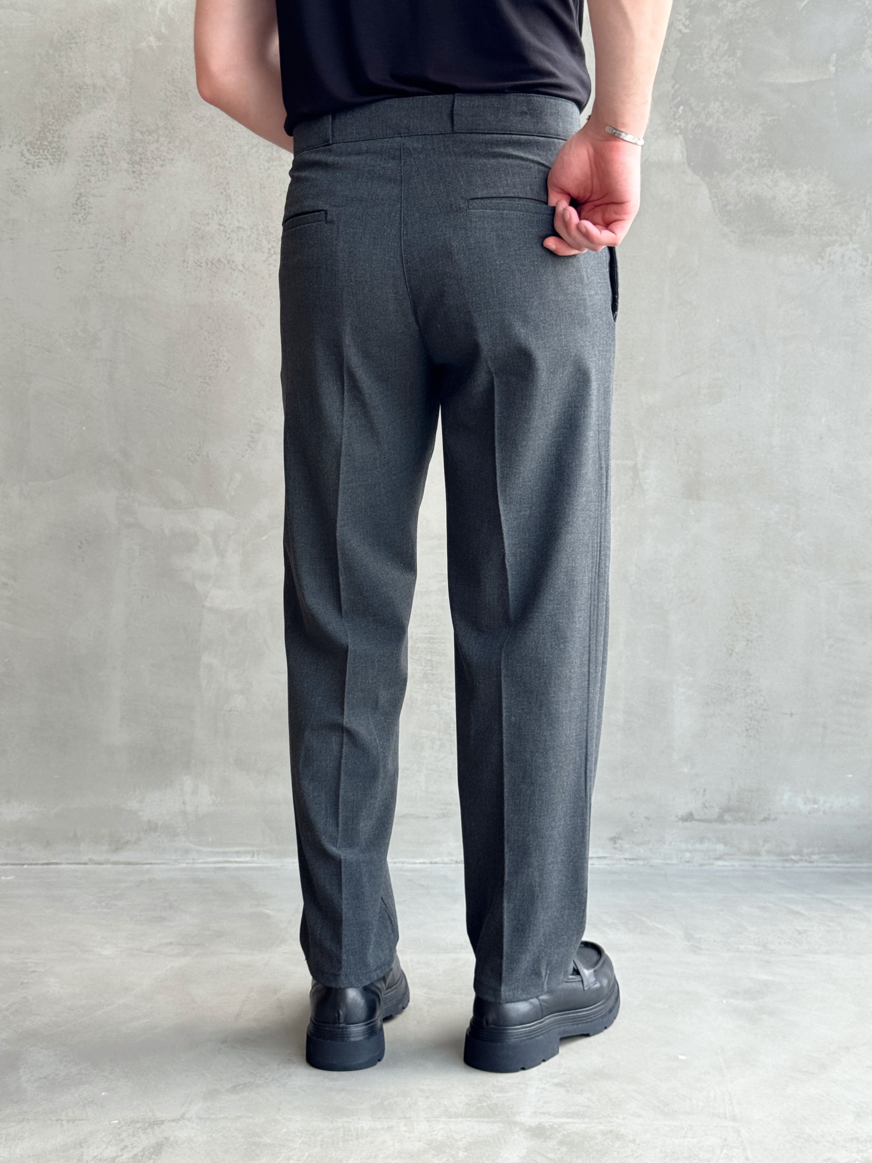 Erkek Zamansız Model Gizli Kemer Detay Baggy Kalıp Kumaş Pantolon-Füme(E1771)Ketench