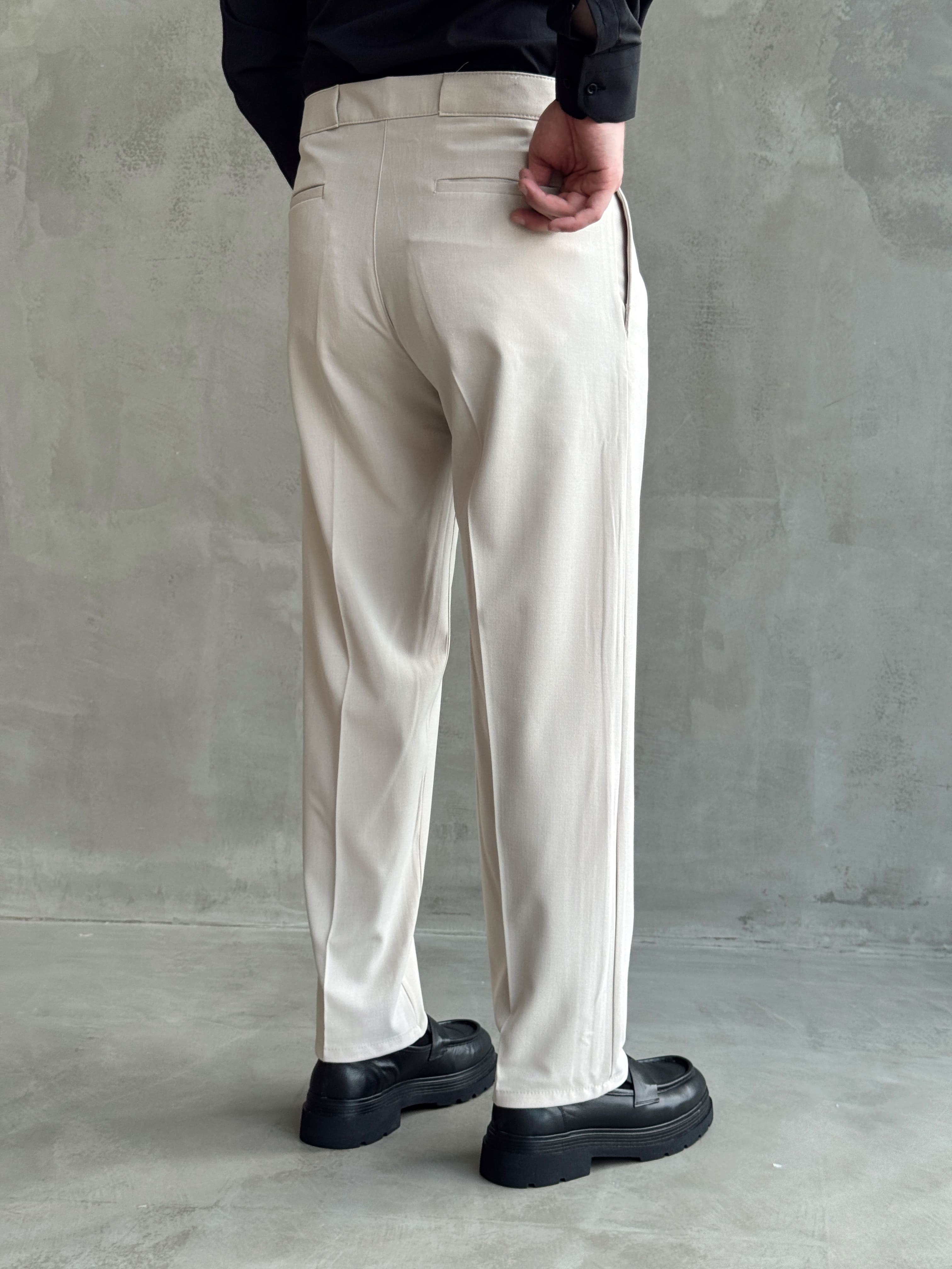 Erkek Zamansız Model Gizli Kemer Detay Baggy Kalıp Kumaş Pantolon-Bej(E1771)Ketench