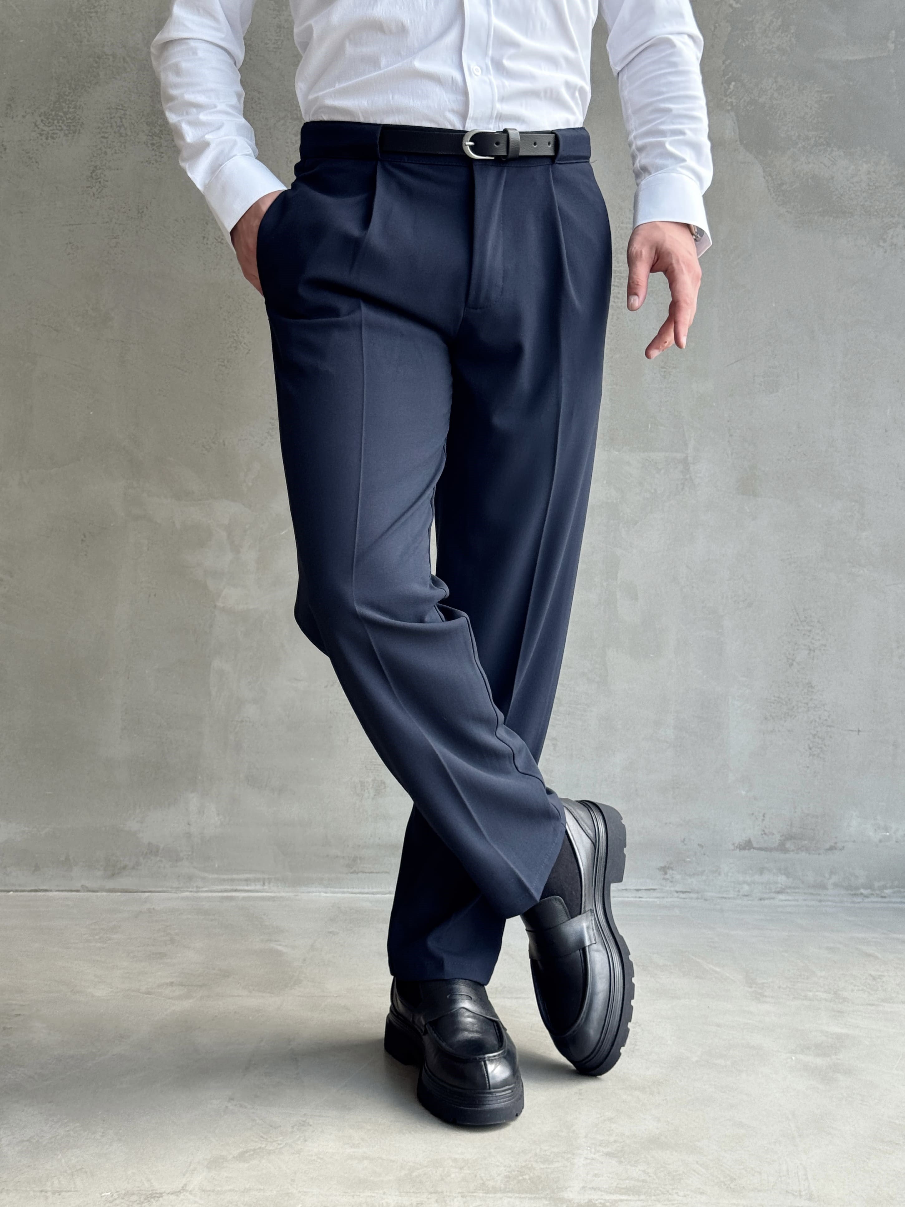Erkek Zamansız Model Gizli Kemer Detay Baggy Kalıp Kumaş Pantolon-Lacivert(E1771)Ketench