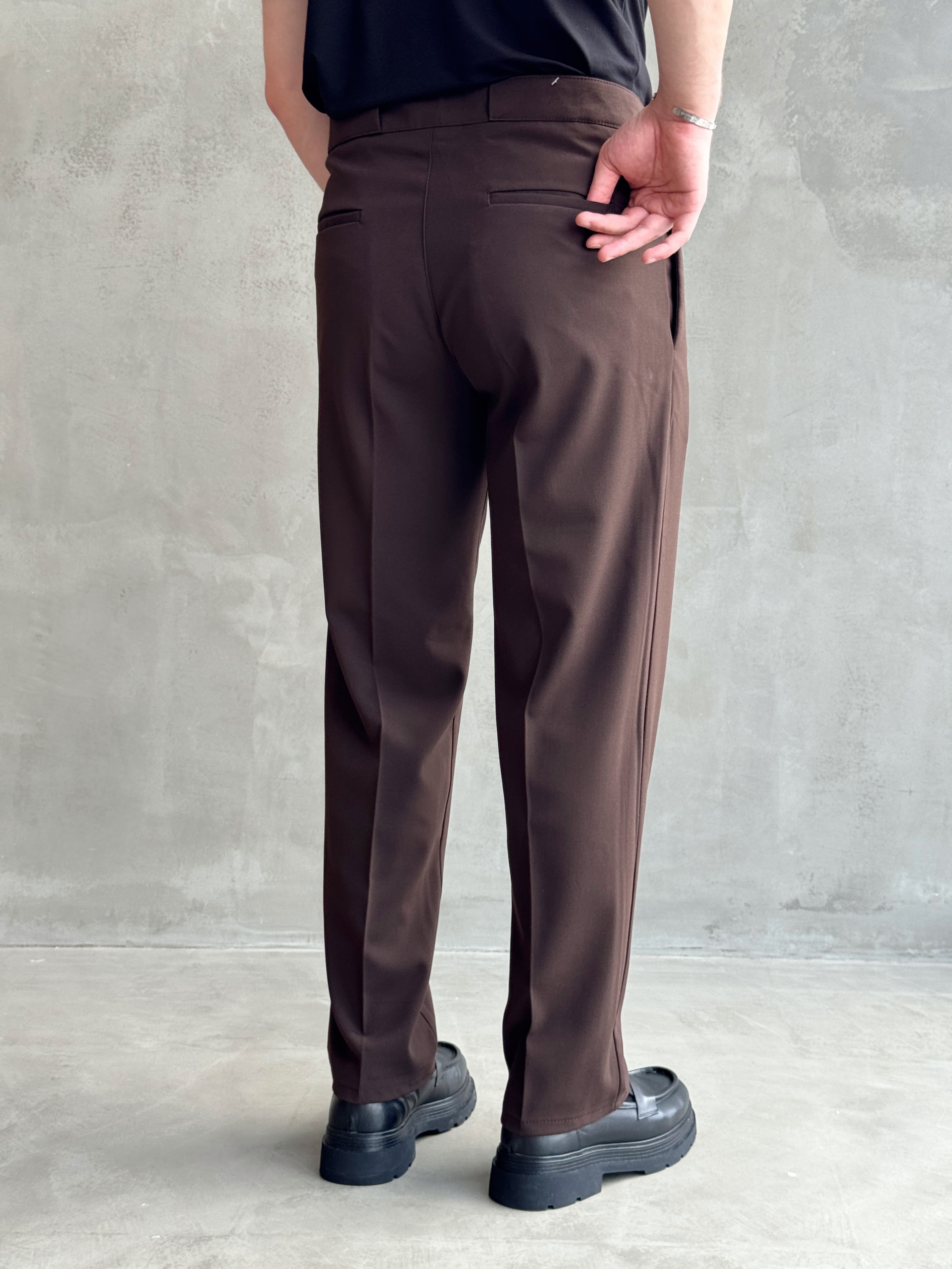 Erkek Zamansız Model Gizli Kemer Detay Baggy Kalıp Kumaş Pantolon-Kahverengi(E1771)Ketench