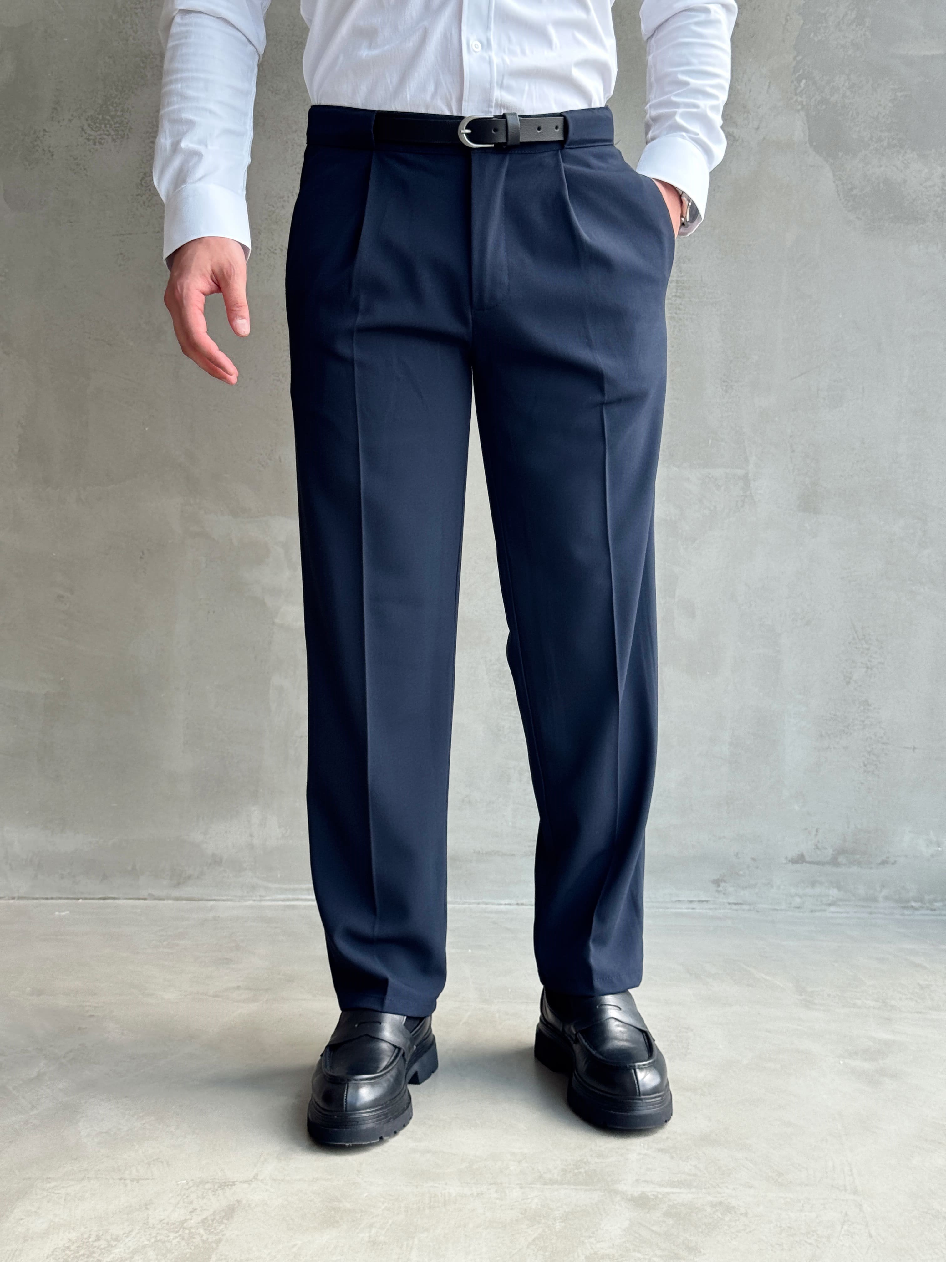 Erkek Zamansız Model Gizli Kemer Detay Baggy Kalıp Kumaş Pantolon-Lacivert(E1771)Ketench