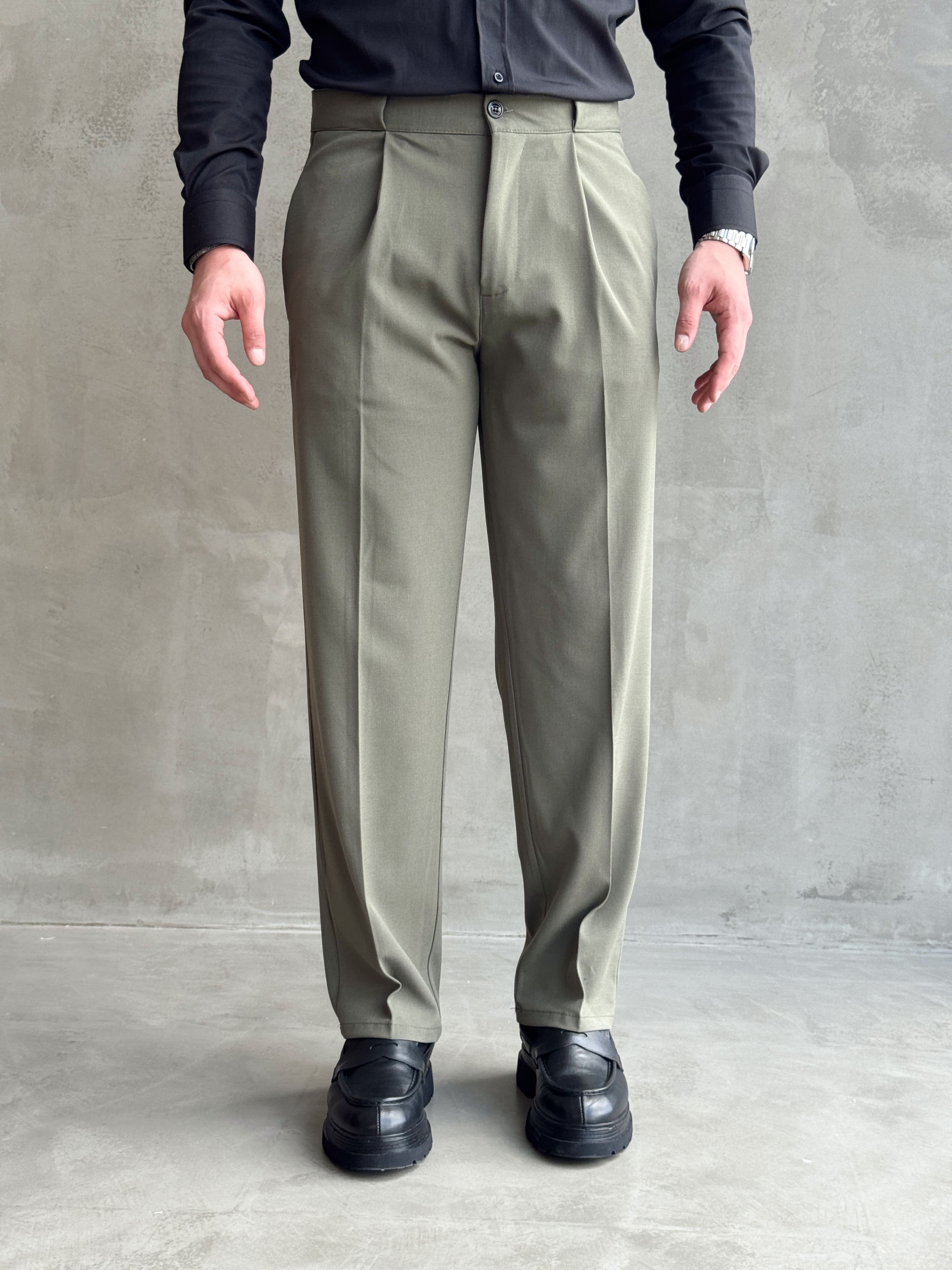 Erkek Zamansız Model Gizli Kemer Detay Baggy Kalıp Kumaş Pantolon-Çağla(E1771)Ketench