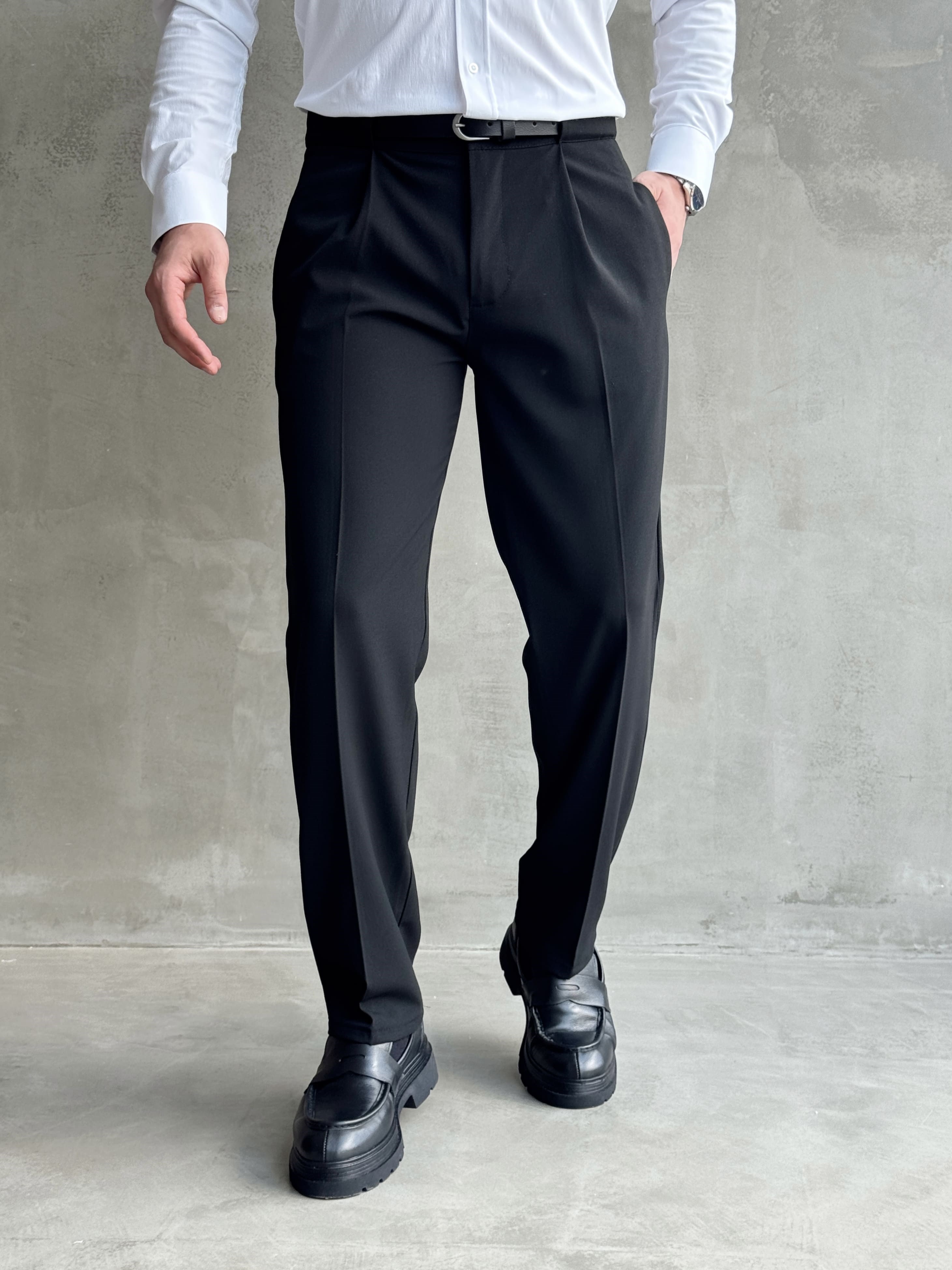 Erkek Zamansız Model Gizli Kemer Detay Baggy Kalıp Kumaş Pantolon-Siyah(E1771)Ketench