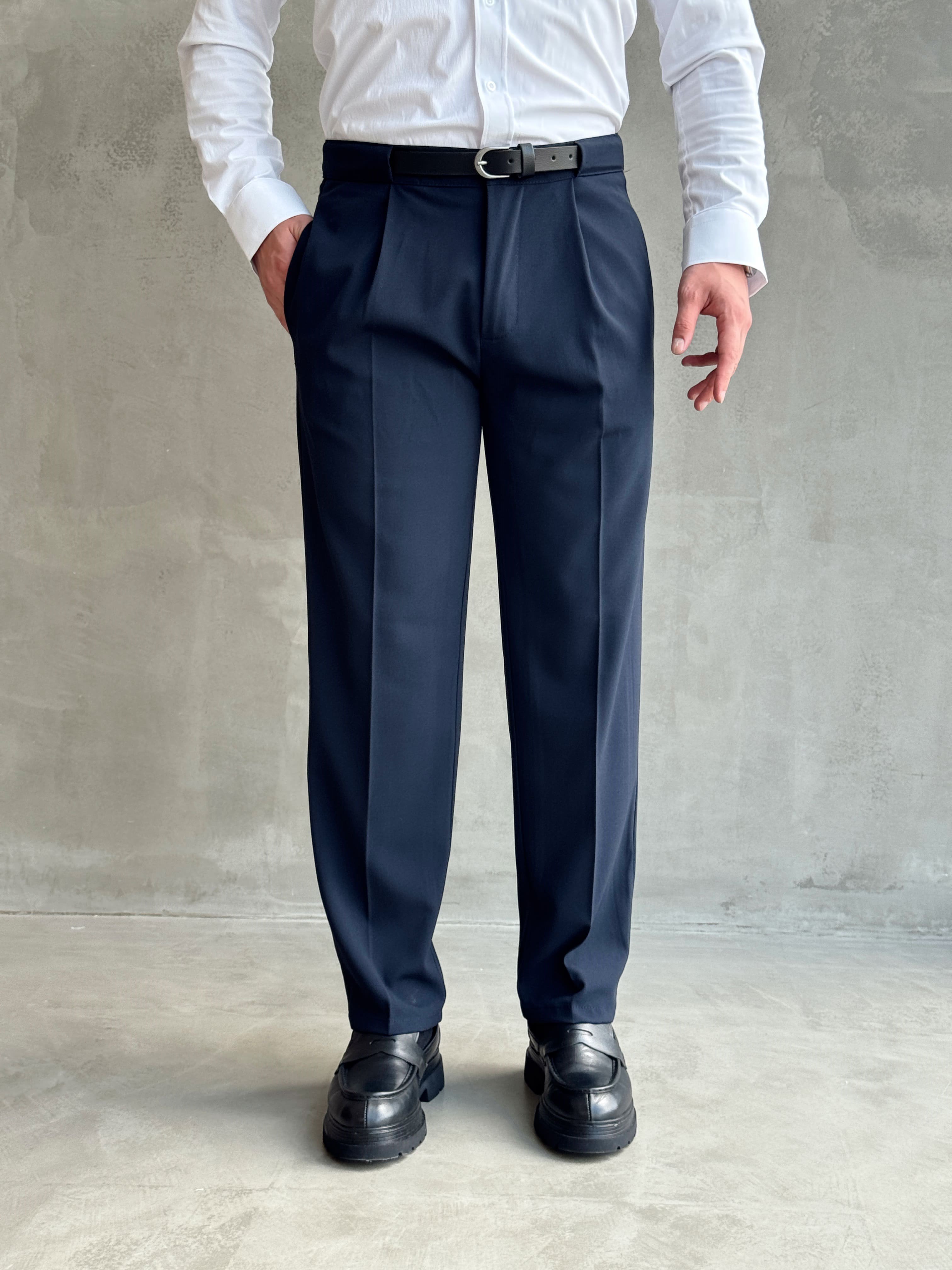 Erkek Zamansız Model Gizli Kemer Detay Baggy Kalıp Kumaş Pantolon-Lacivert(E1771)Ketench