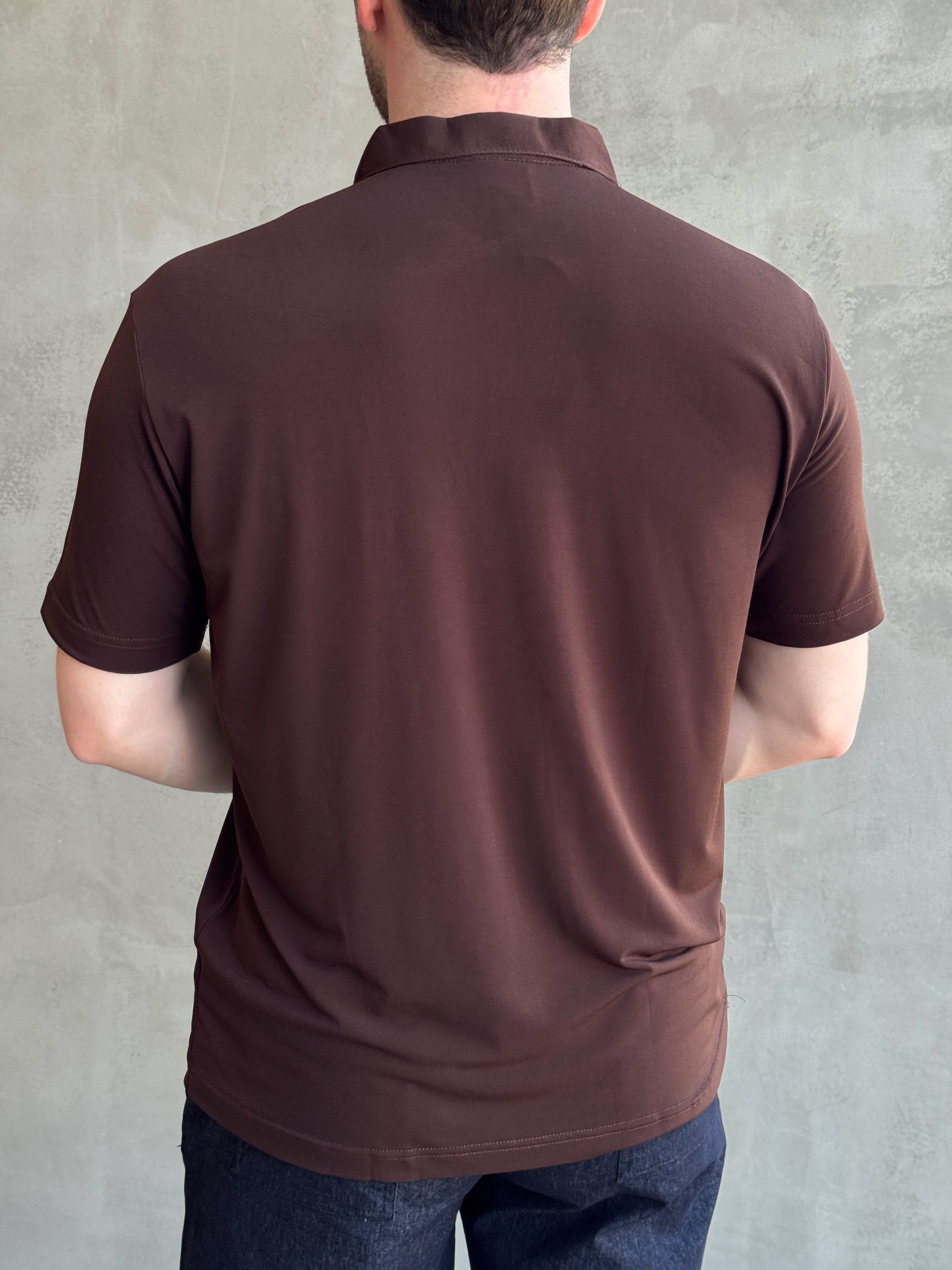 Erkek Zamansız Model Oversize Kalıp Fermuar Detaylı Polo Yaka T-Shirt-Kahverengi(E1744)Ketench