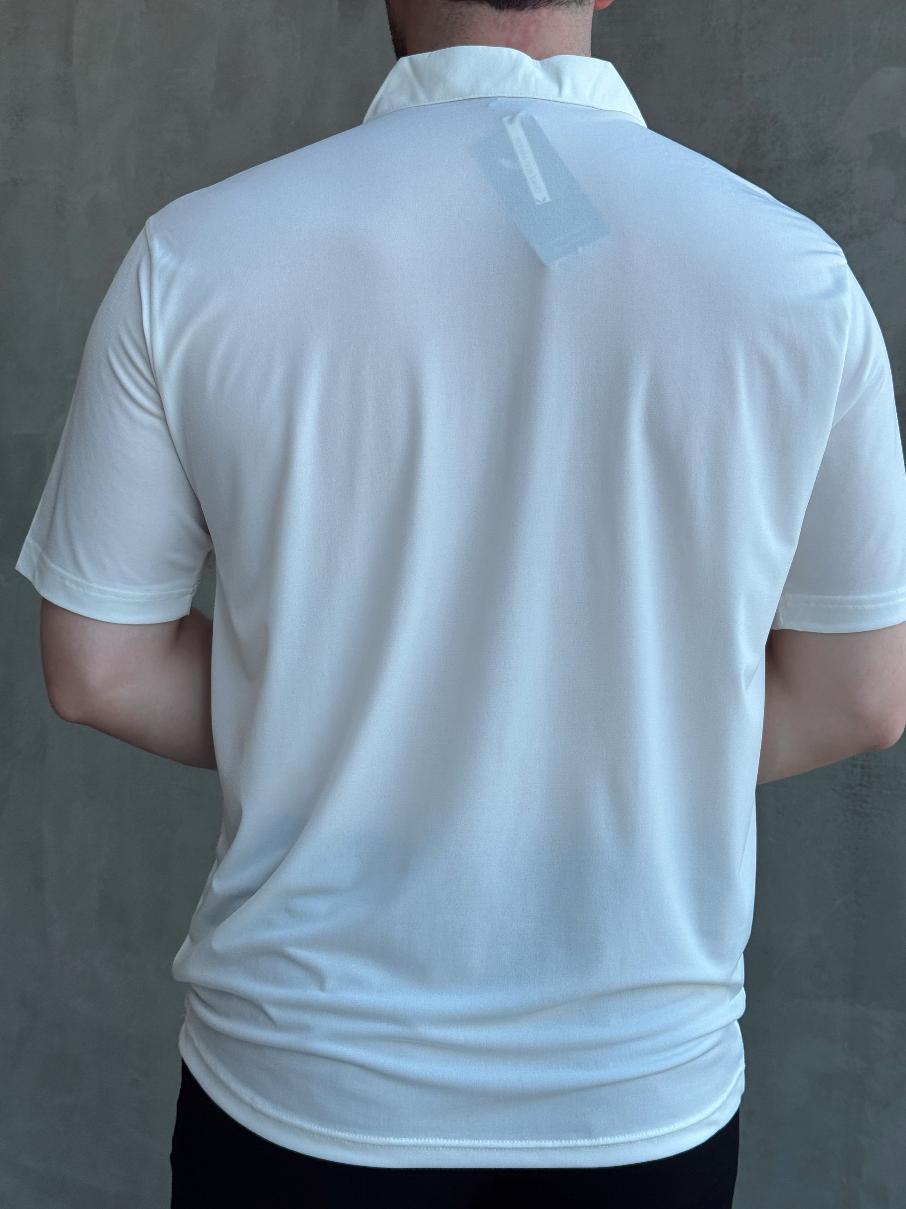 Erkek Zamansız Model Oversize Kalıp Fermuar Detaylı Polo Yaka T-Shirt-Beyaz(E1744)Ketench