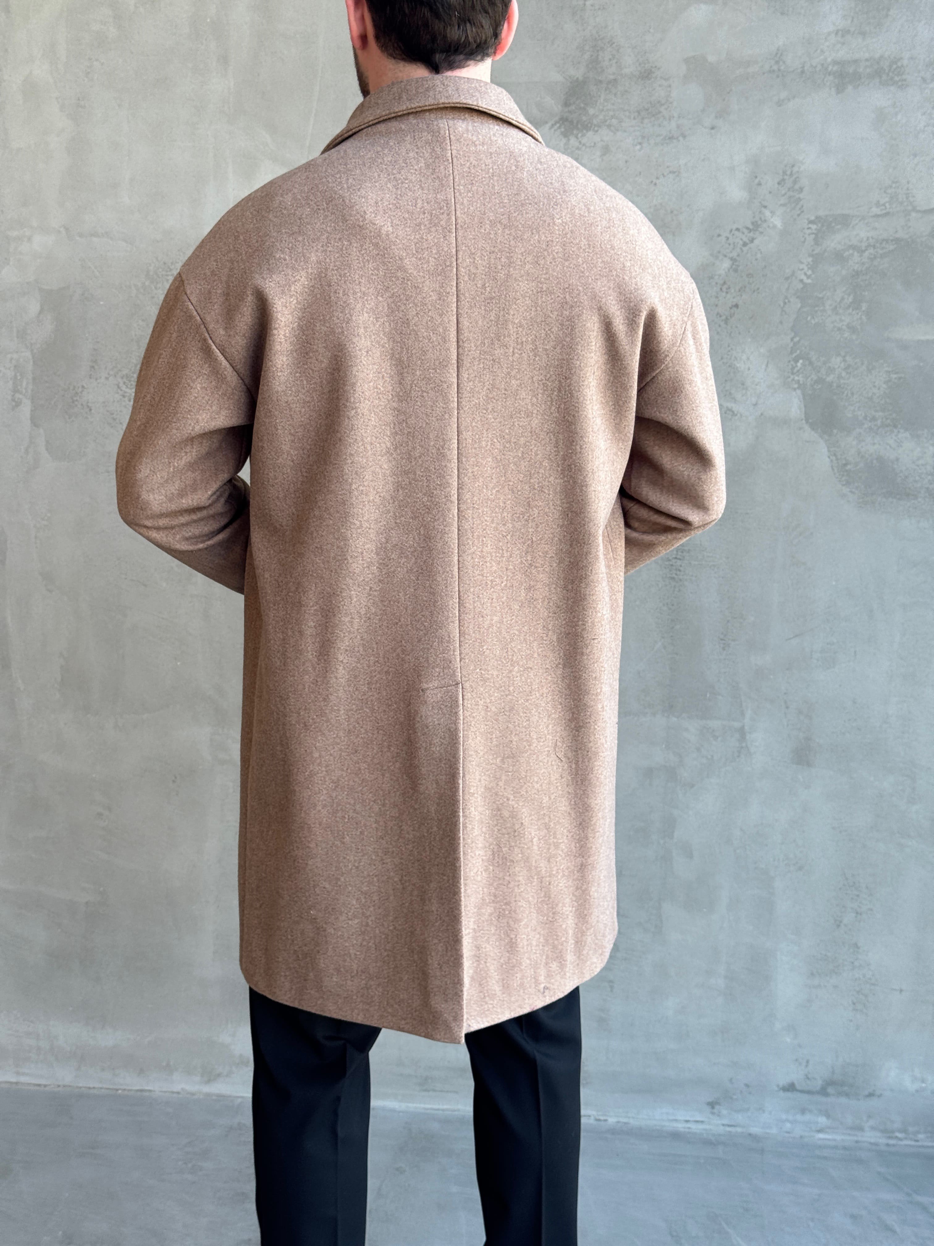 Erkek Zamansız Model Oversize Kalıp Klasik Yaka Uzun Kaşe Kaban-Camel(E1879)Ketench
