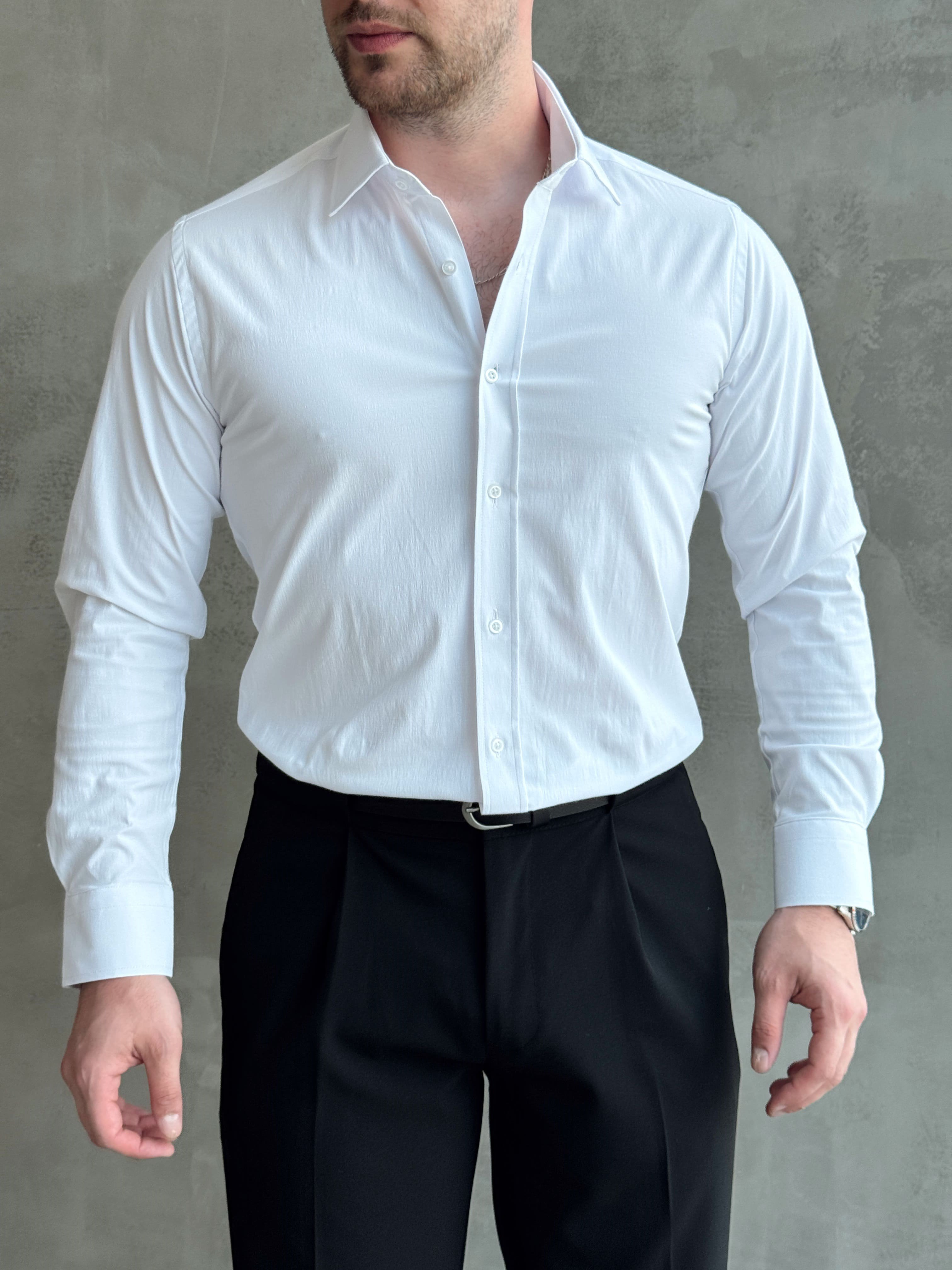 Erkek Zamansız Model Regular Fit Özel Kumaş Classic Gömlek-Beyaz(E1770)Ketench
