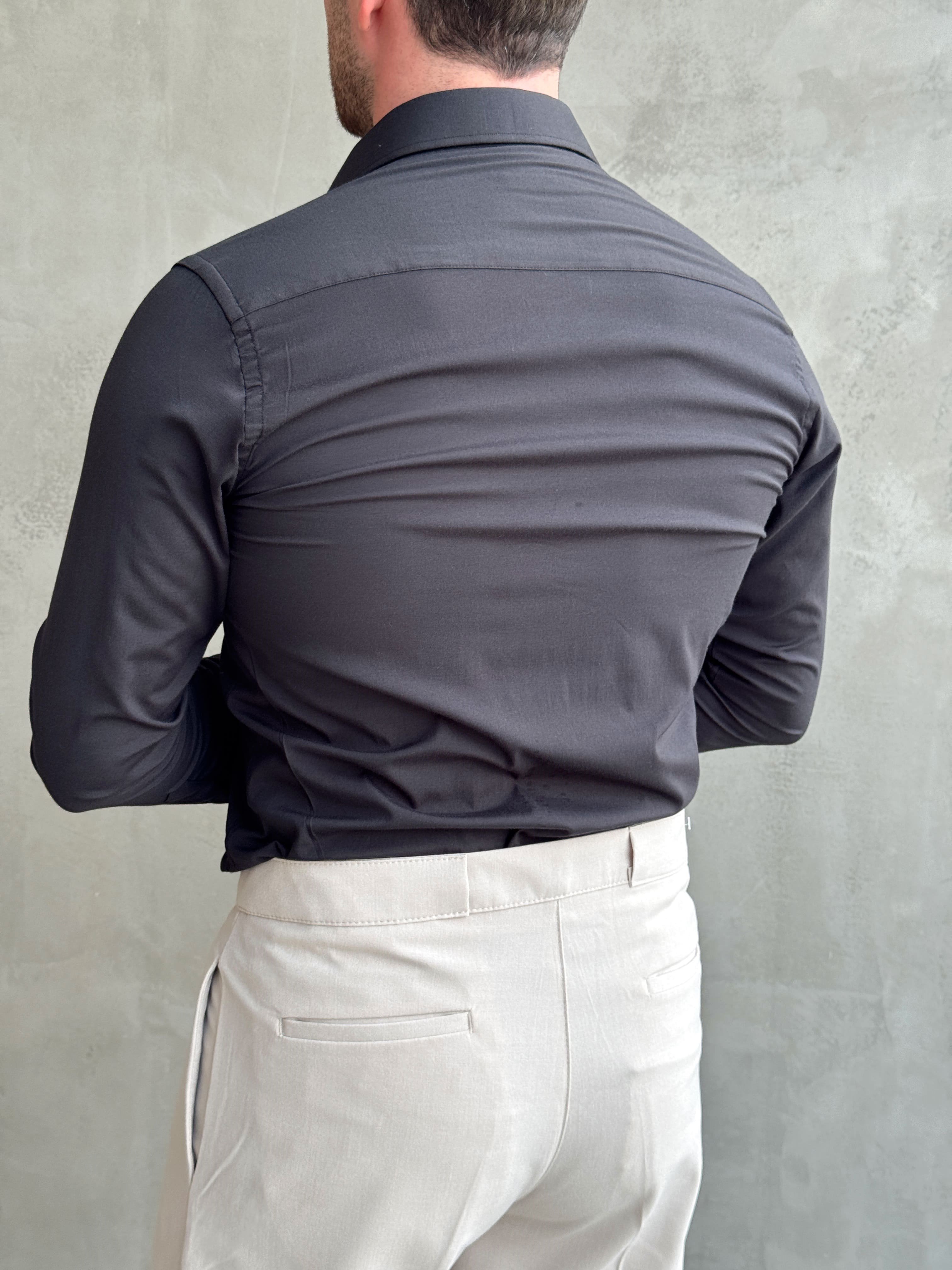 Erkek Zamansız Model Regular Fit Özel Kumaş Classic Gömlek-Siyah(E1770)Ketench