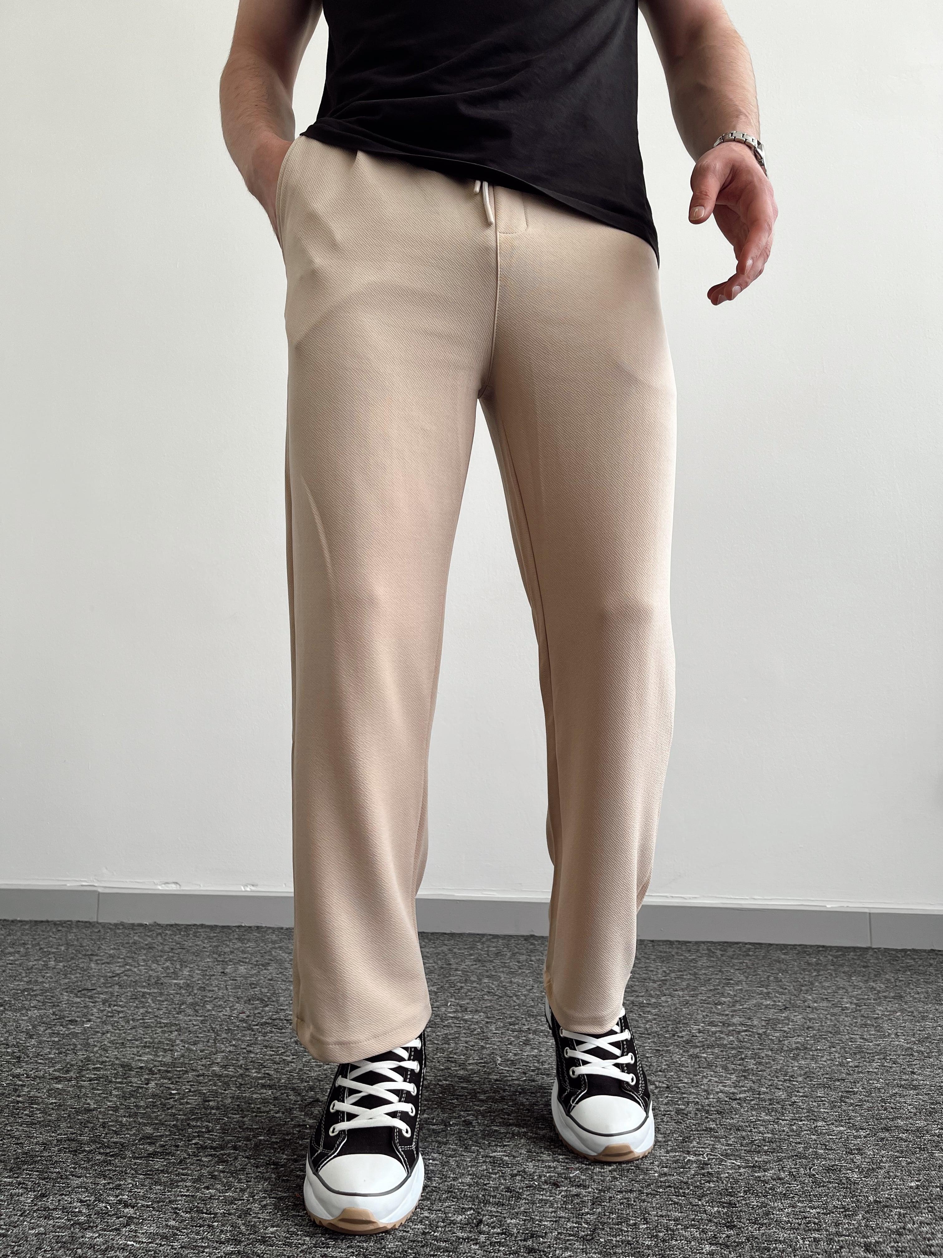 Erkek ZR Model Beli Lastikli Normal Paça ZR Kumaş Baggy Pantolon-Bej(E1067)Ketench