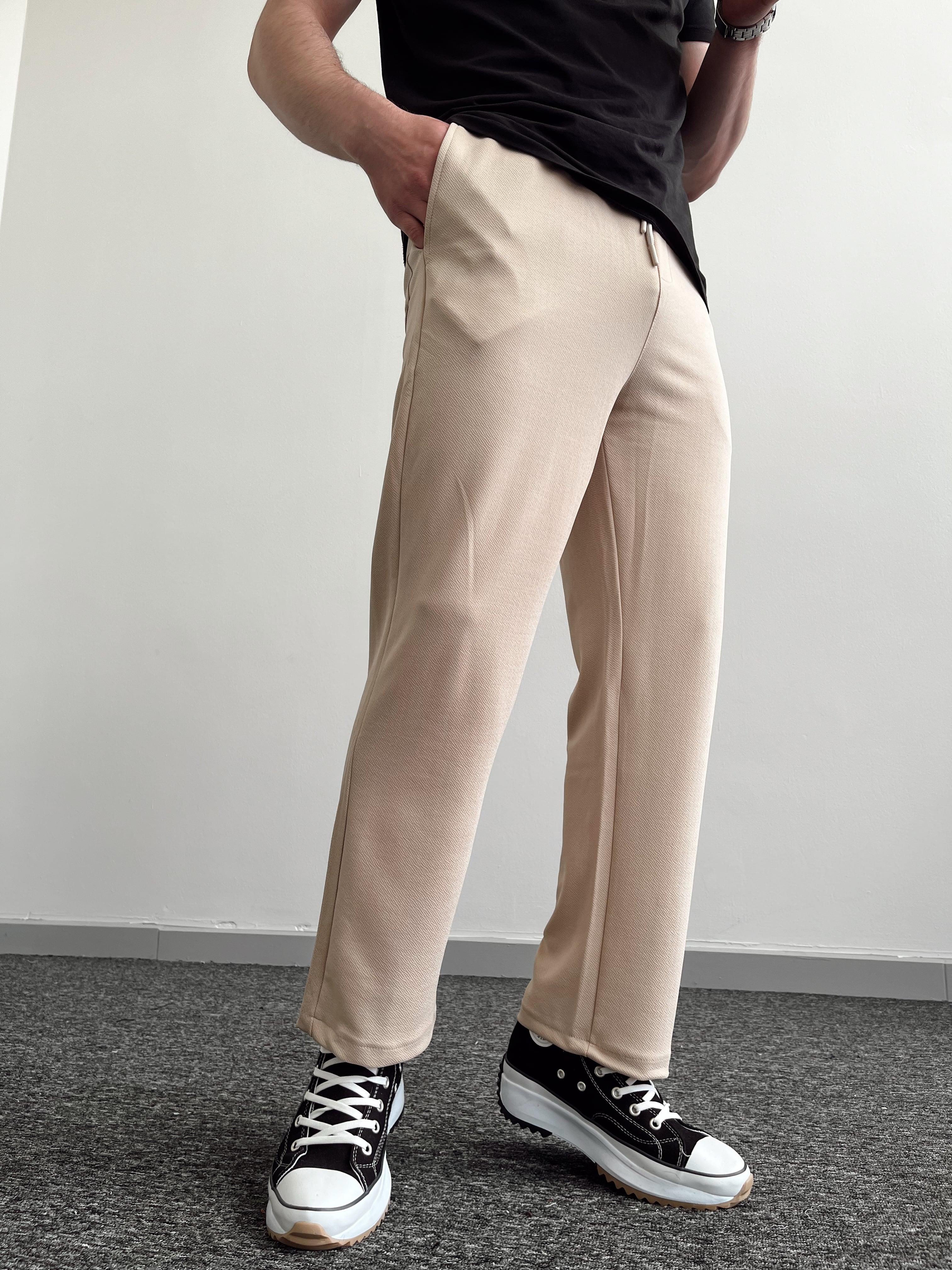 Erkek ZR Model Beli Lastikli Normal Paça ZR Kumaş Baggy Pantolon-Bej(E1067)Ketench
