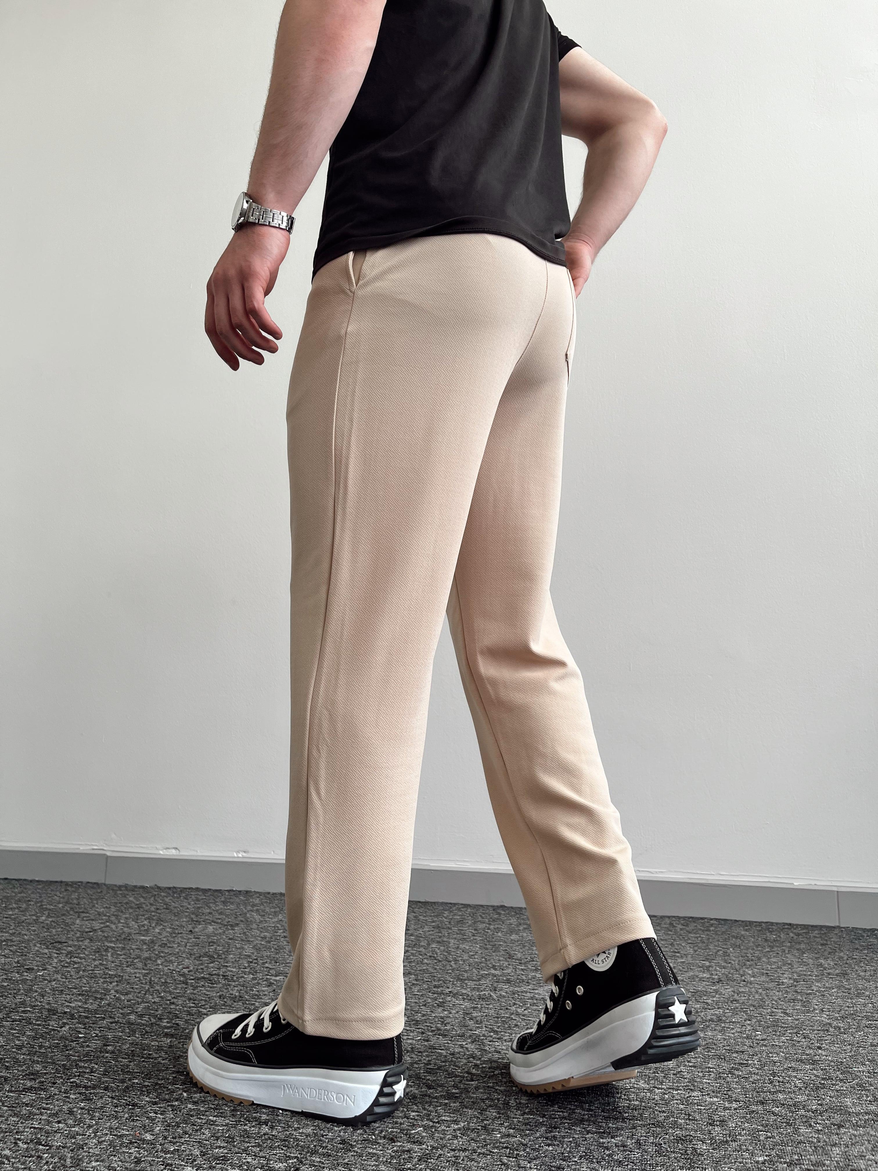 Erkek ZR Model Beli Lastikli Normal Paça ZR Kumaş Baggy Pantolon-Bej(E1067)Ketench