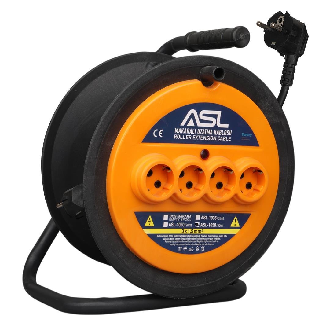 ASL ASL-1020 20 Metre 4 Priz Girişli Makaralı Uzatma Kablosu 3000W 3x1.5mm Fiyatı - Merter Elektronik