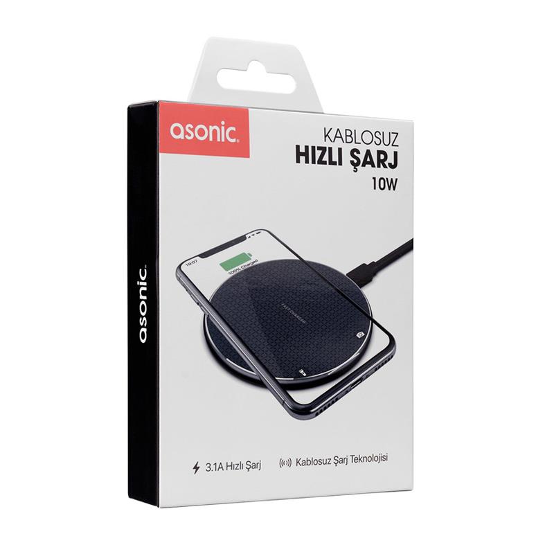 ASONIC AS-W120 HIZLI 10W MASAÜSTÜ SİYAH KABLOSUZ ŞARJ CİHAZI