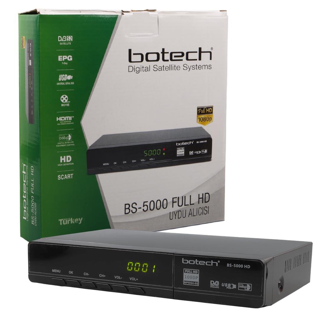 BOTECH BS-5000 1080P FULL HD HDMI + SCART + USB GİRİŞLİ KASALI UYDU ALICI