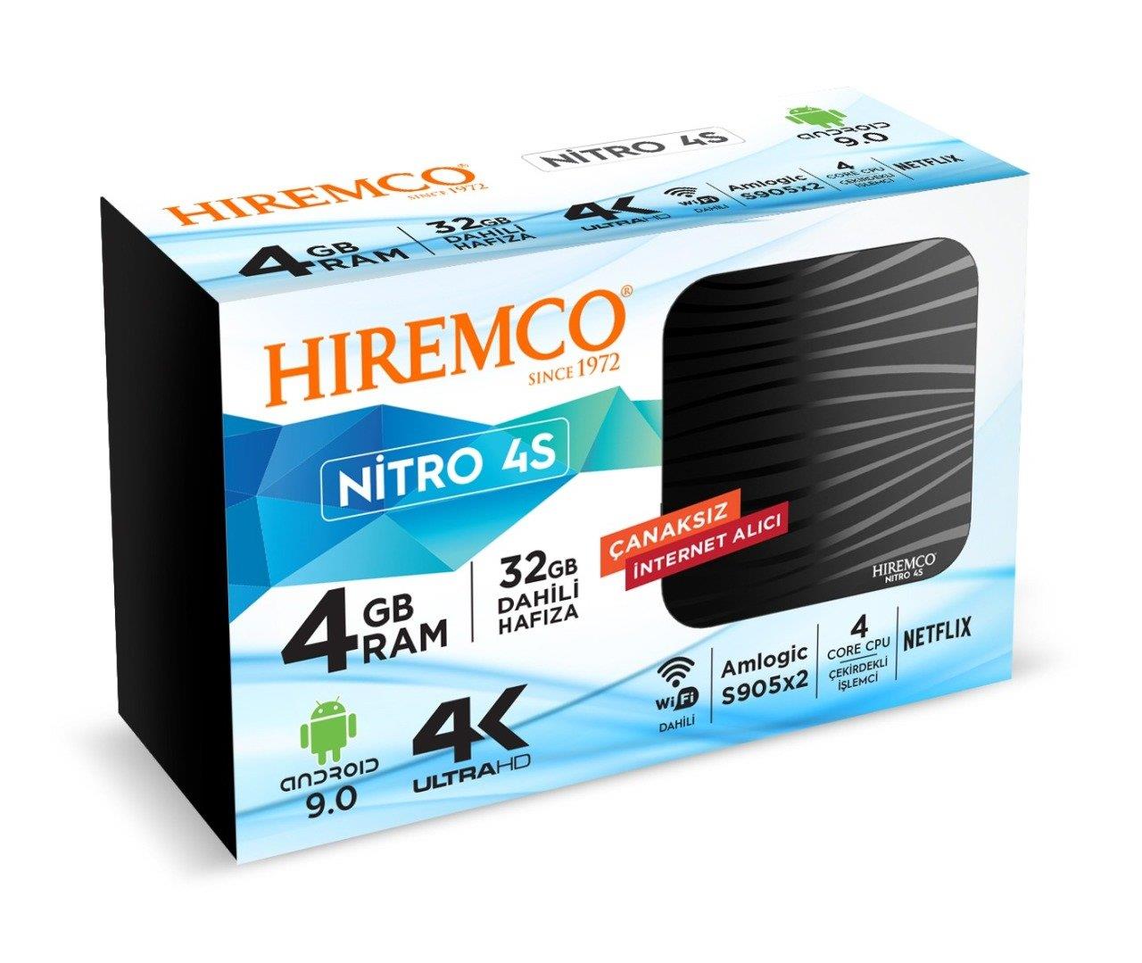 HIREMCO NITRO 4S ANDROID BOX 4GB DDR3 RAM 32GB HAFIZA DAHİLİ WIFI NETFLIX UYDU ALICISI