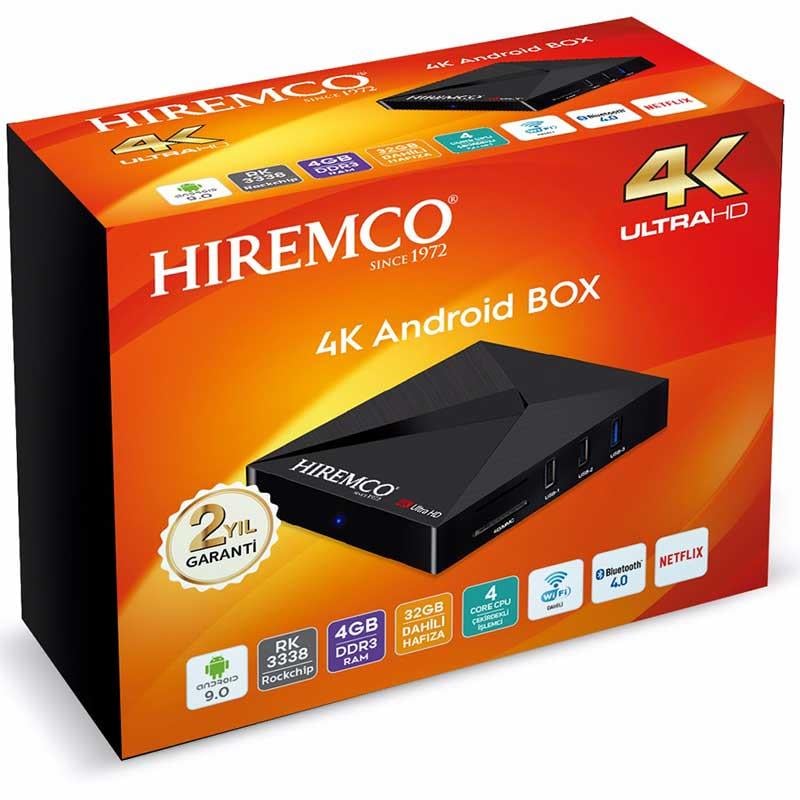 HIREMCO SMART 4 4K 9.0 ANDROID BOX 4GB DDR3 RAM DAHİLİ WIFI NETFLIX UYDU ALICISI